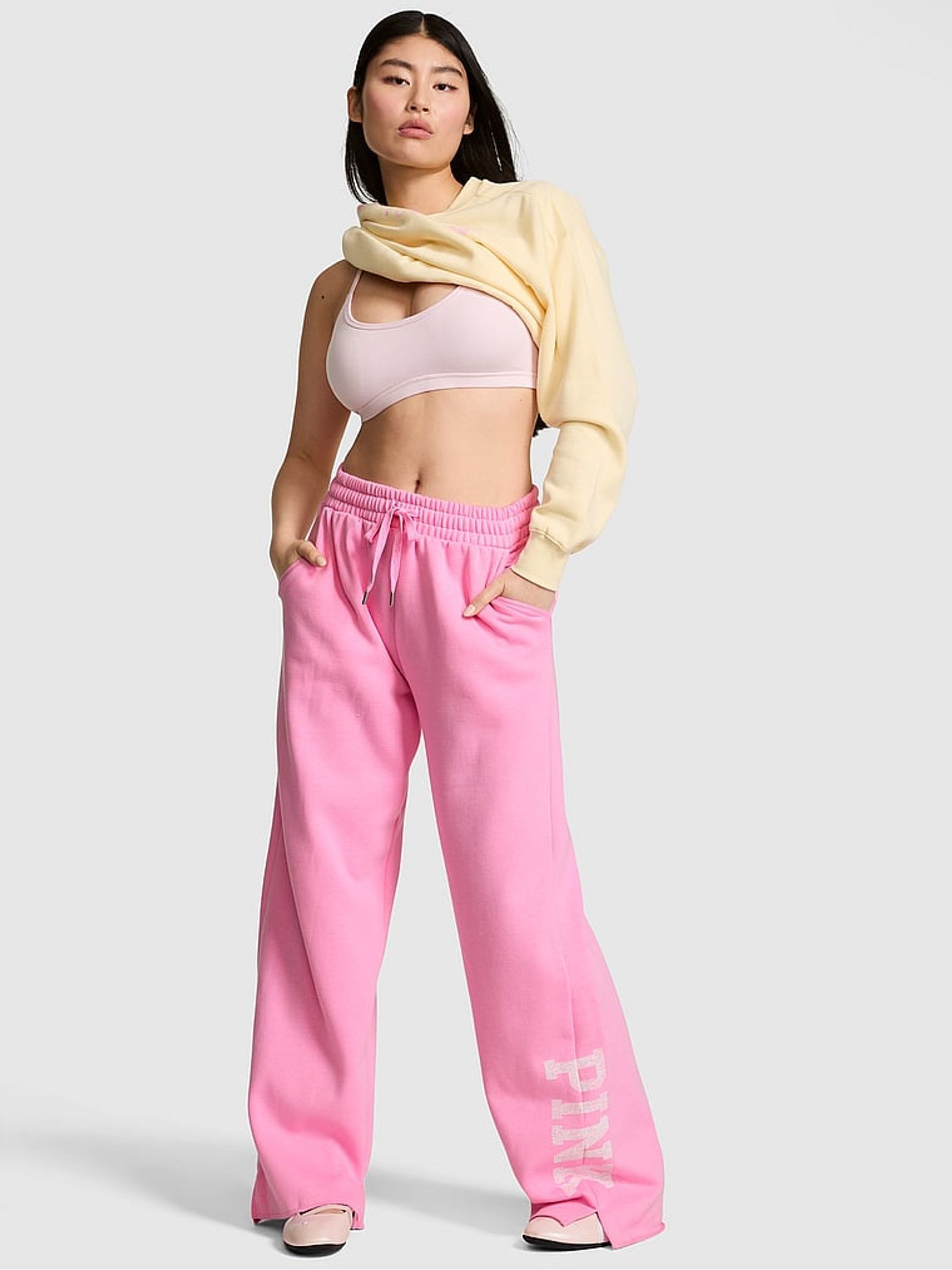 Pink Lollipop Wide Leg Fleece Joggers - Image 1 of 3
