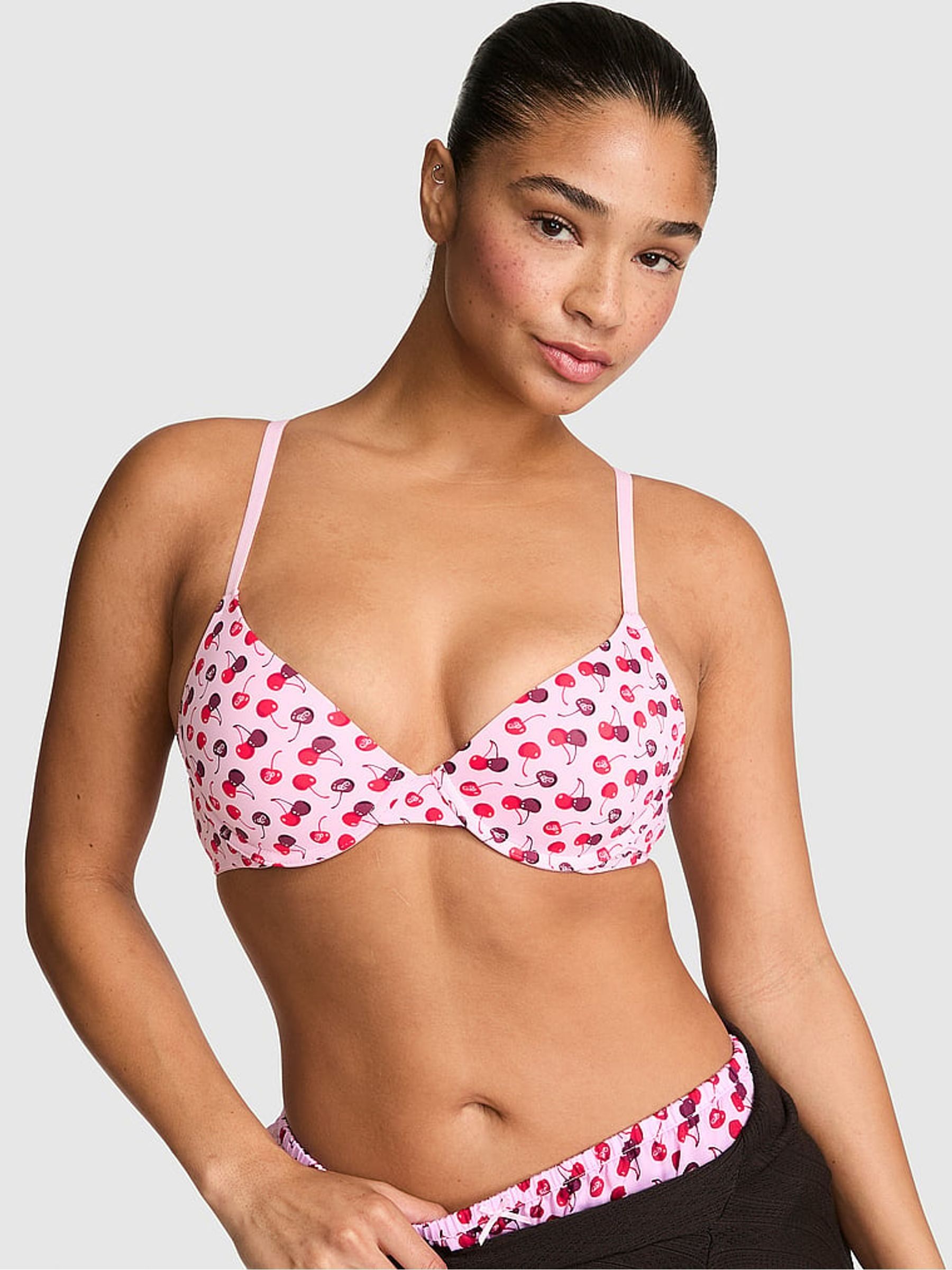 Pink Tulip Cherry Print Lightly Lined Bra - Image 1 of 3 Pink Tulip Cherry Print Lightly Lined Bra - Image 1 of 3