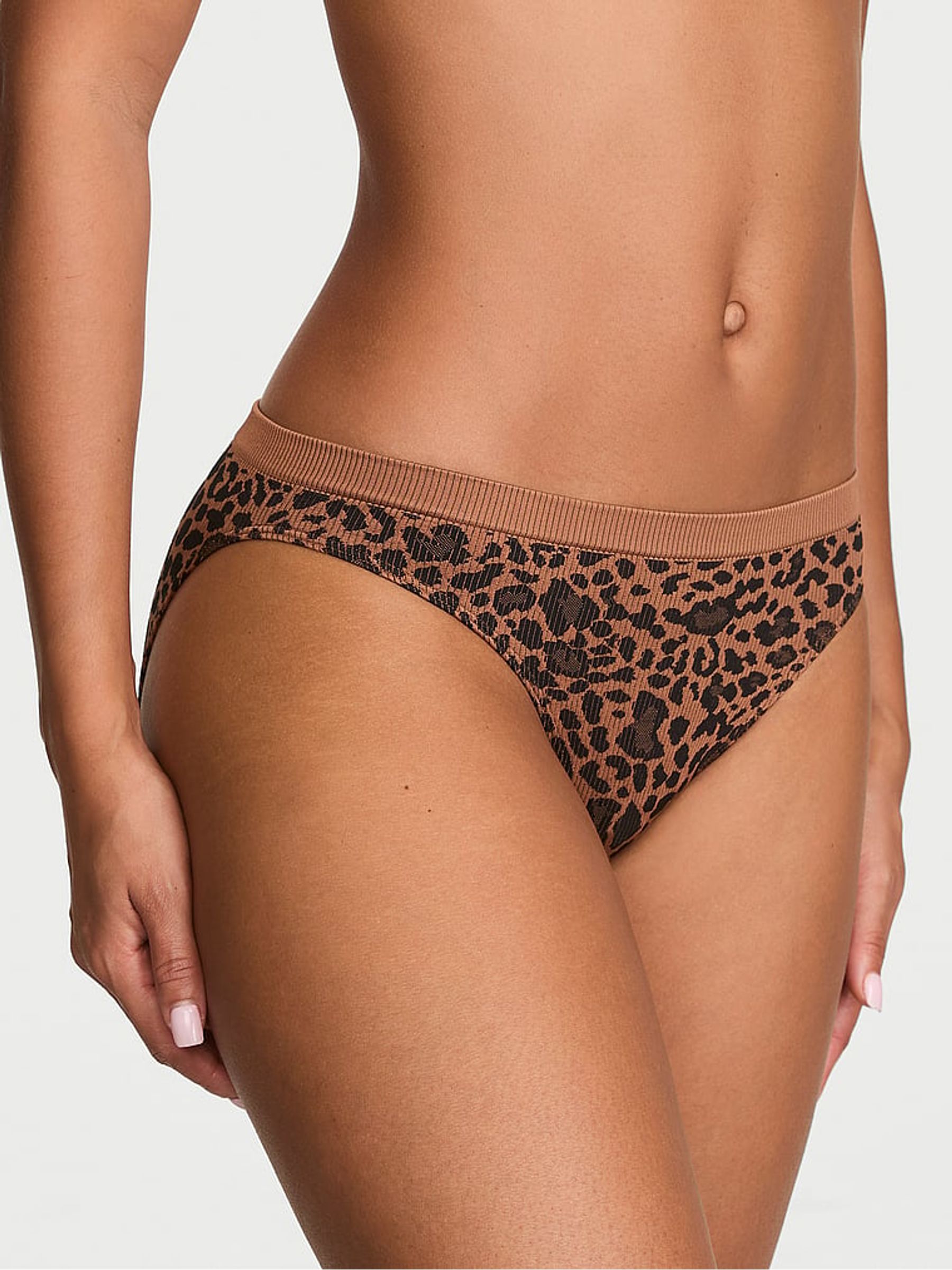 Leopard Brown Bikini Ribbed Knickers - Image 1 of 2