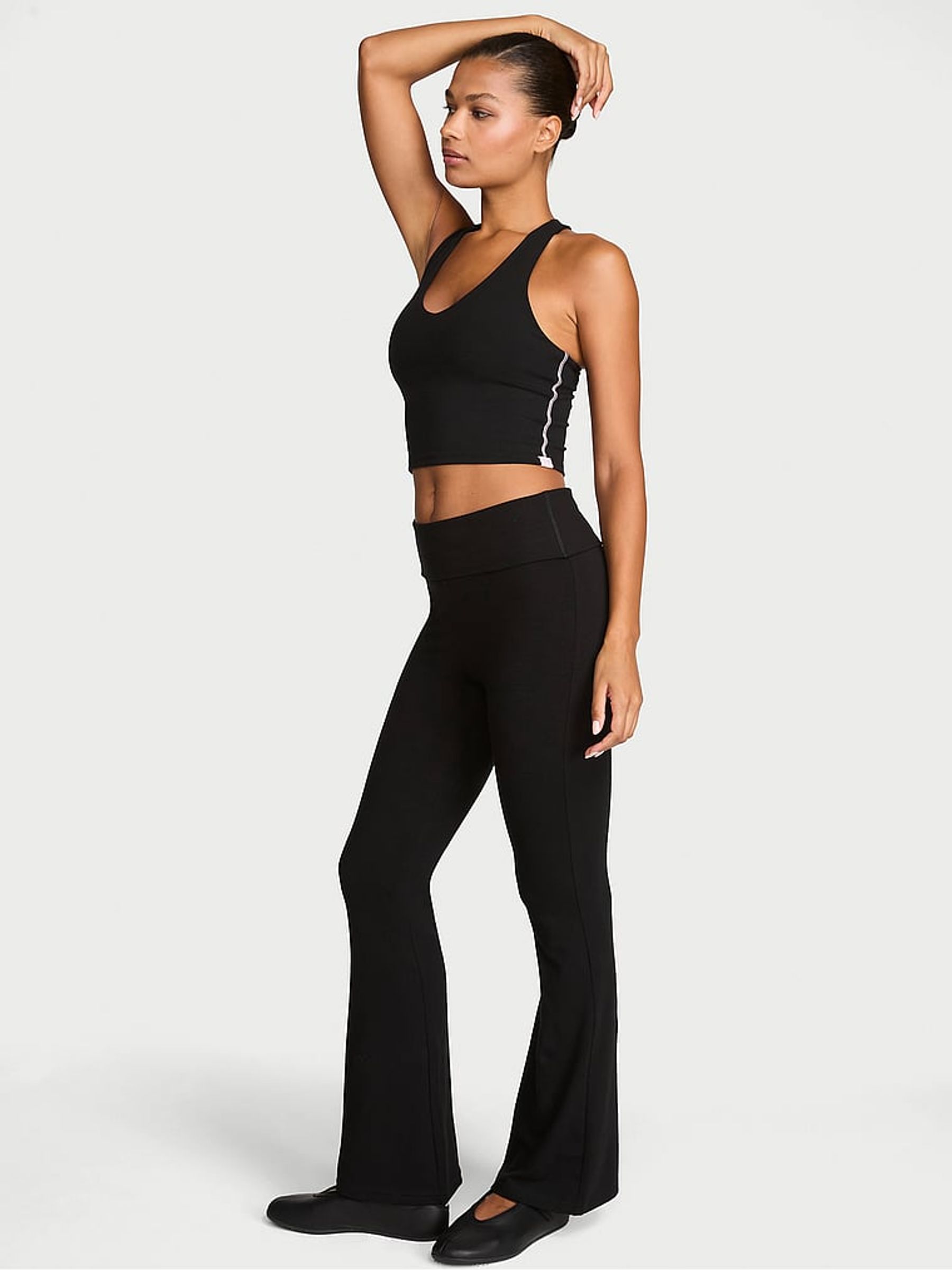 Black Logo Cotton Foldover Flare Leggings - Image 1 of 2 Black Logo Cotton Foldover Flare Leggings - Image 1 of 2