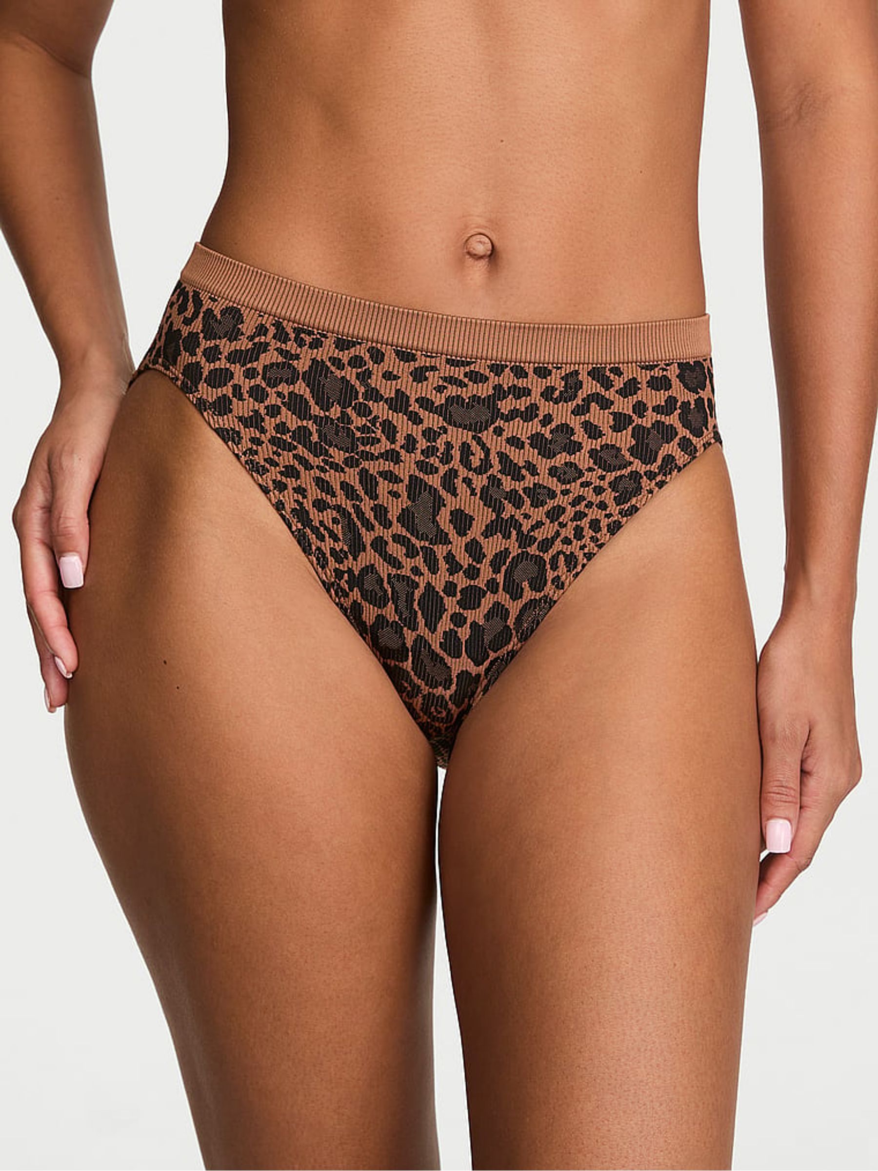 Leopard Brown Brief Ribbed Knickers - Image 1 of 2