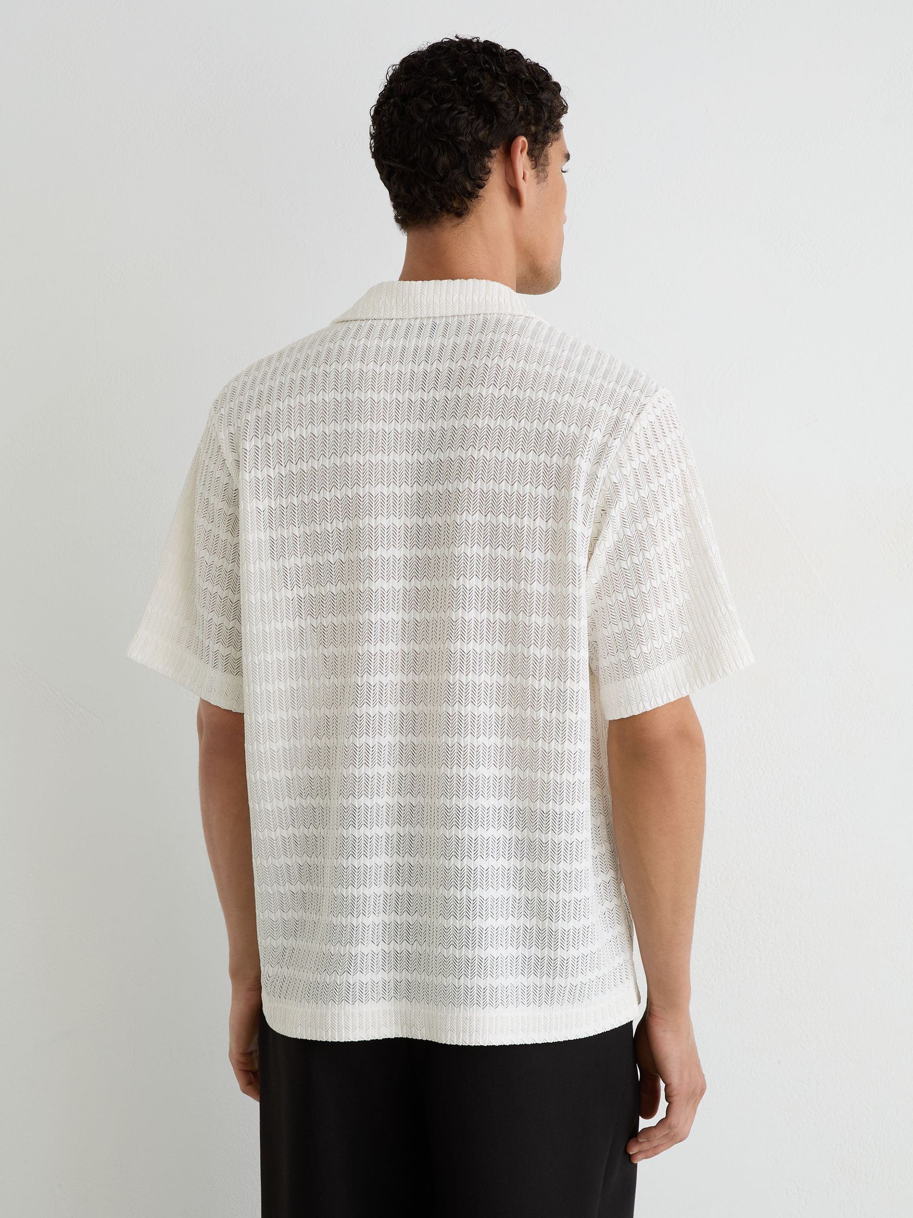 Chevron-Crochet Cuban-Collar Shirt in Off White - Image 5 of 6