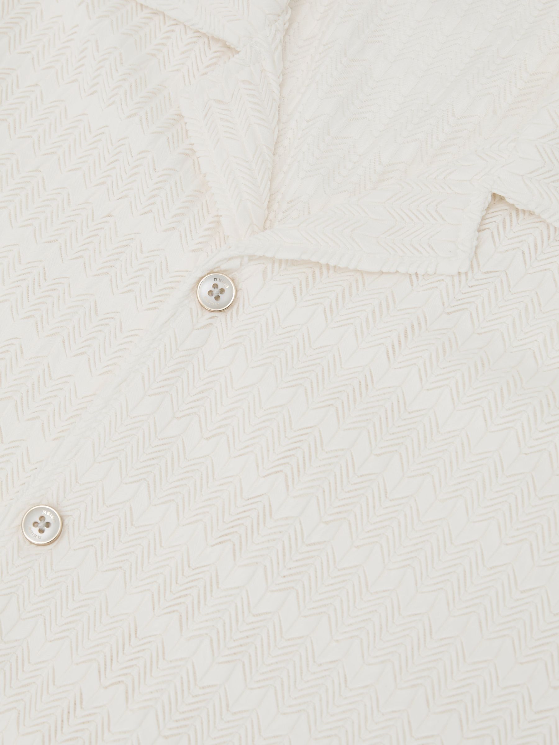 Chevron-Crochet Cuban-Collar Shirt in Off White - Image 6 of 6