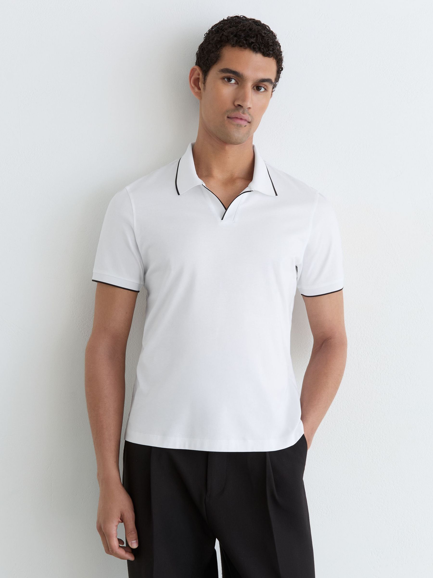 Air-Water Cotton Tipped Polo Shirt in White - Image 1 of 6