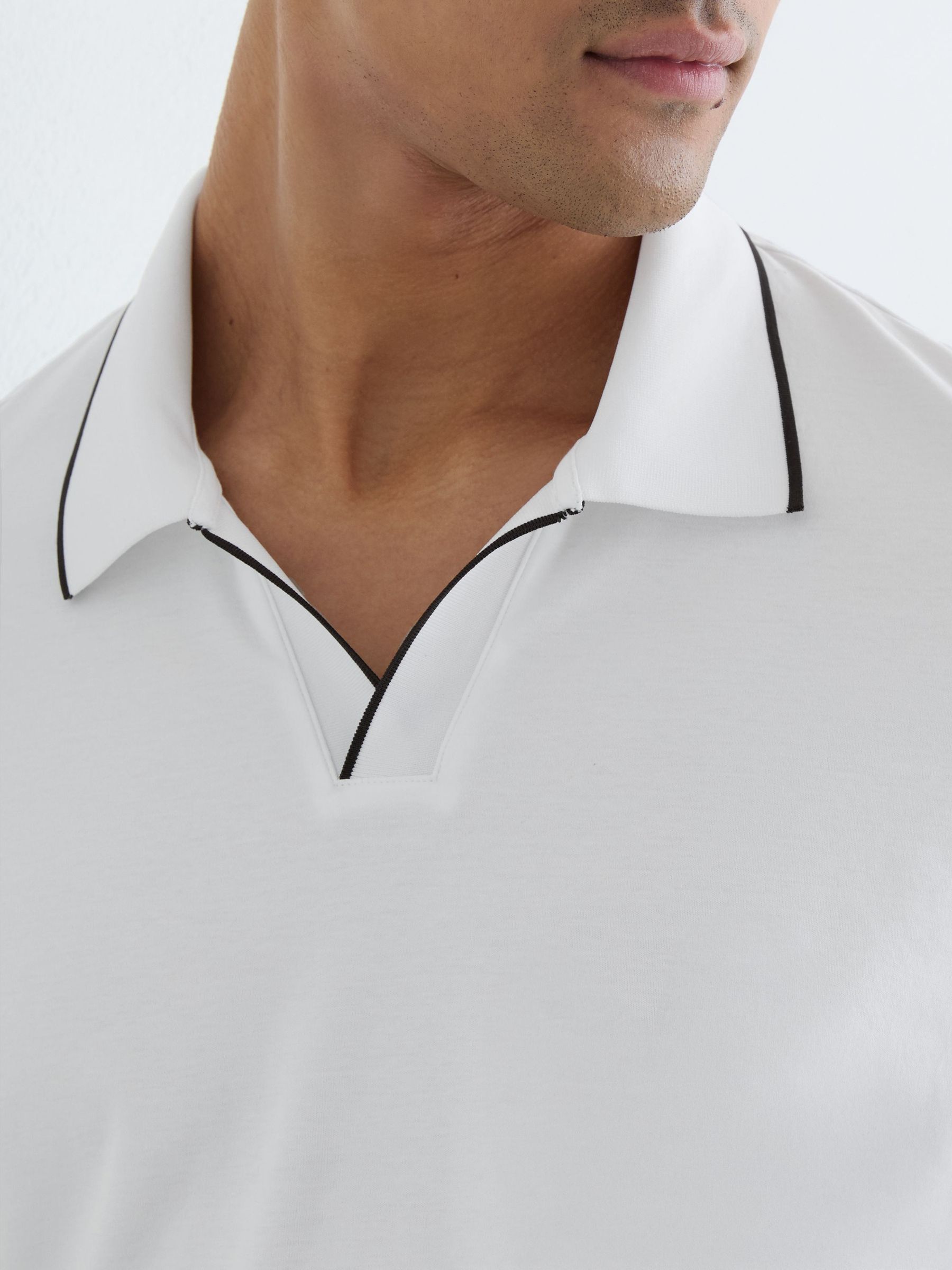 Air-Water Cotton Tipped Polo Shirt in White - Image 3 of 6