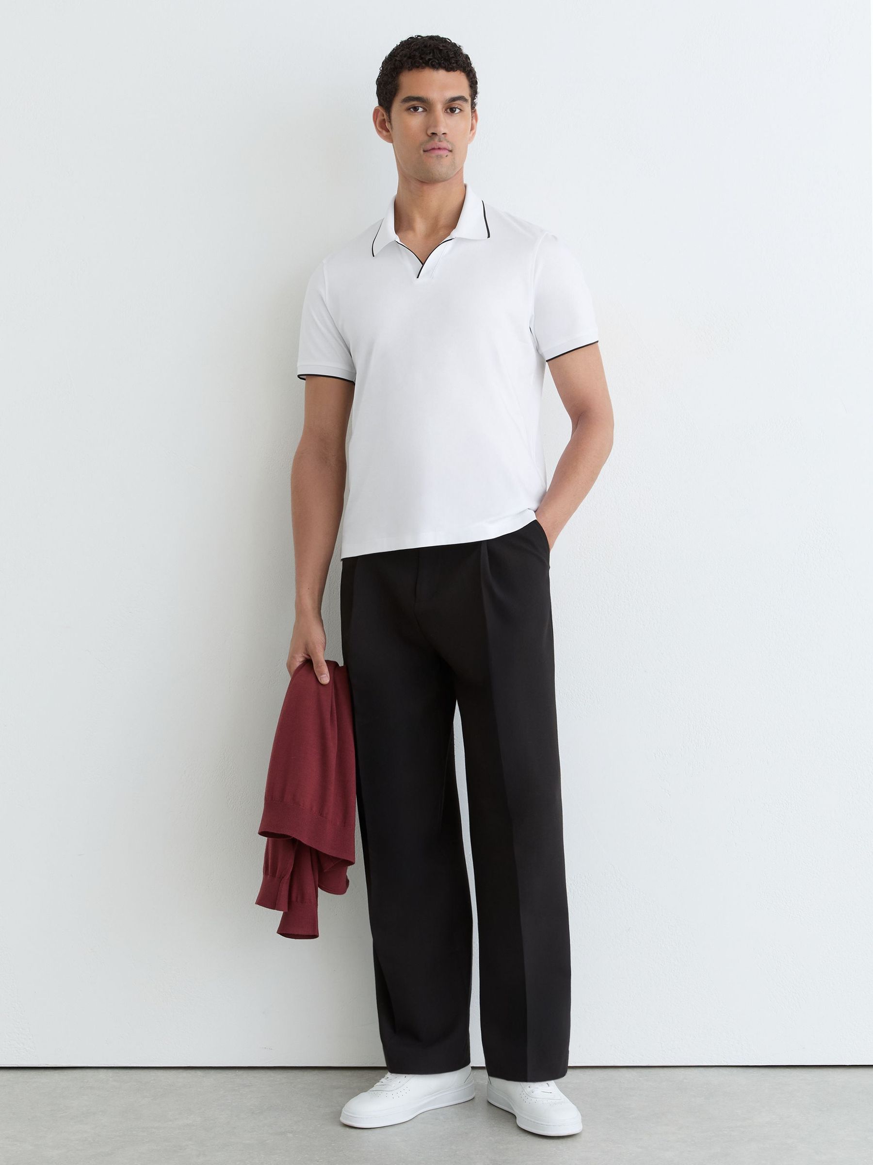 Air-Water Cotton Tipped Polo Shirt in White - Image 4 of 6