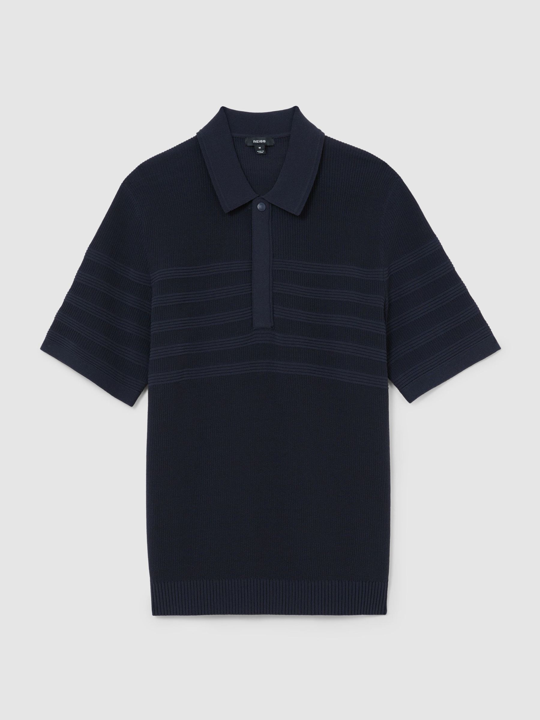 Cotton-Blend Textured-Knit Half-Zip Polo in Navy - Image 2 of 6