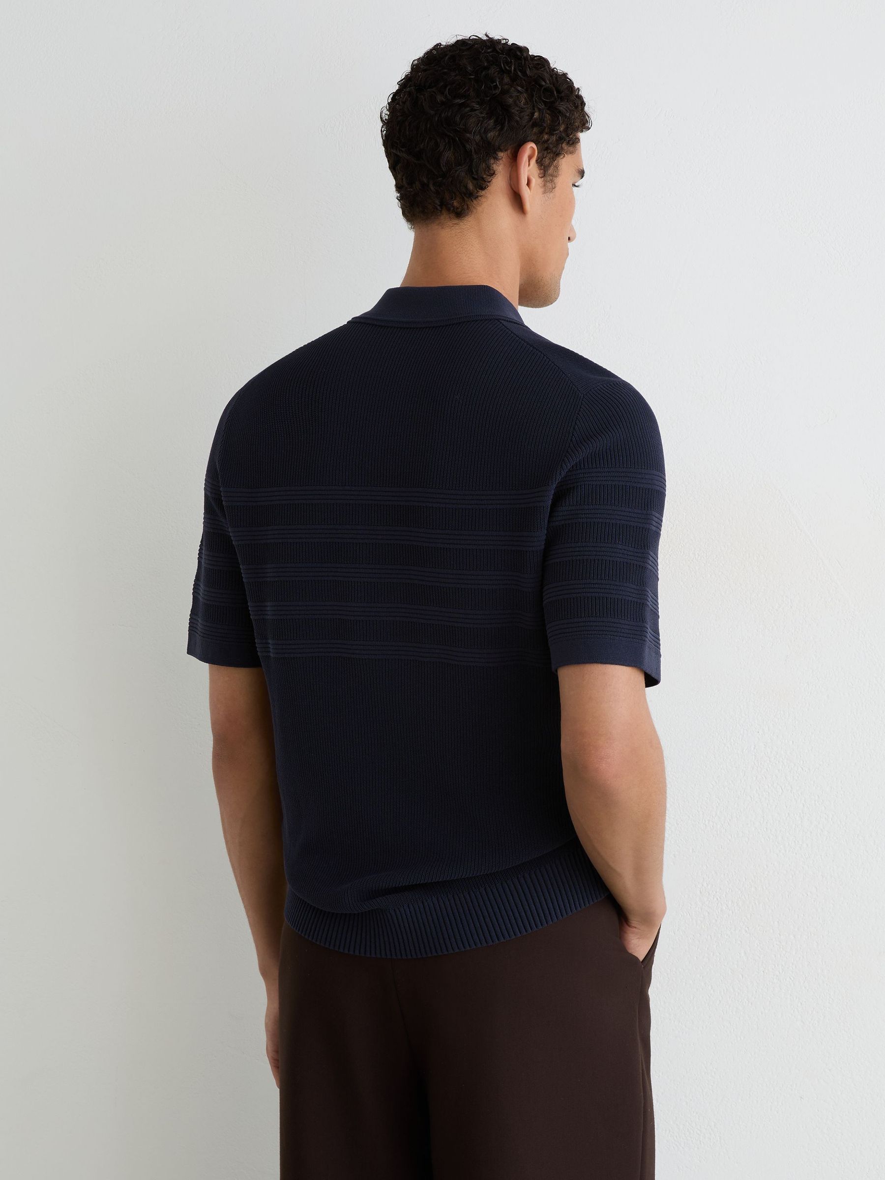 Cotton-Blend Textured-Knit Half-Zip Polo in Navy - Image 5 of 6