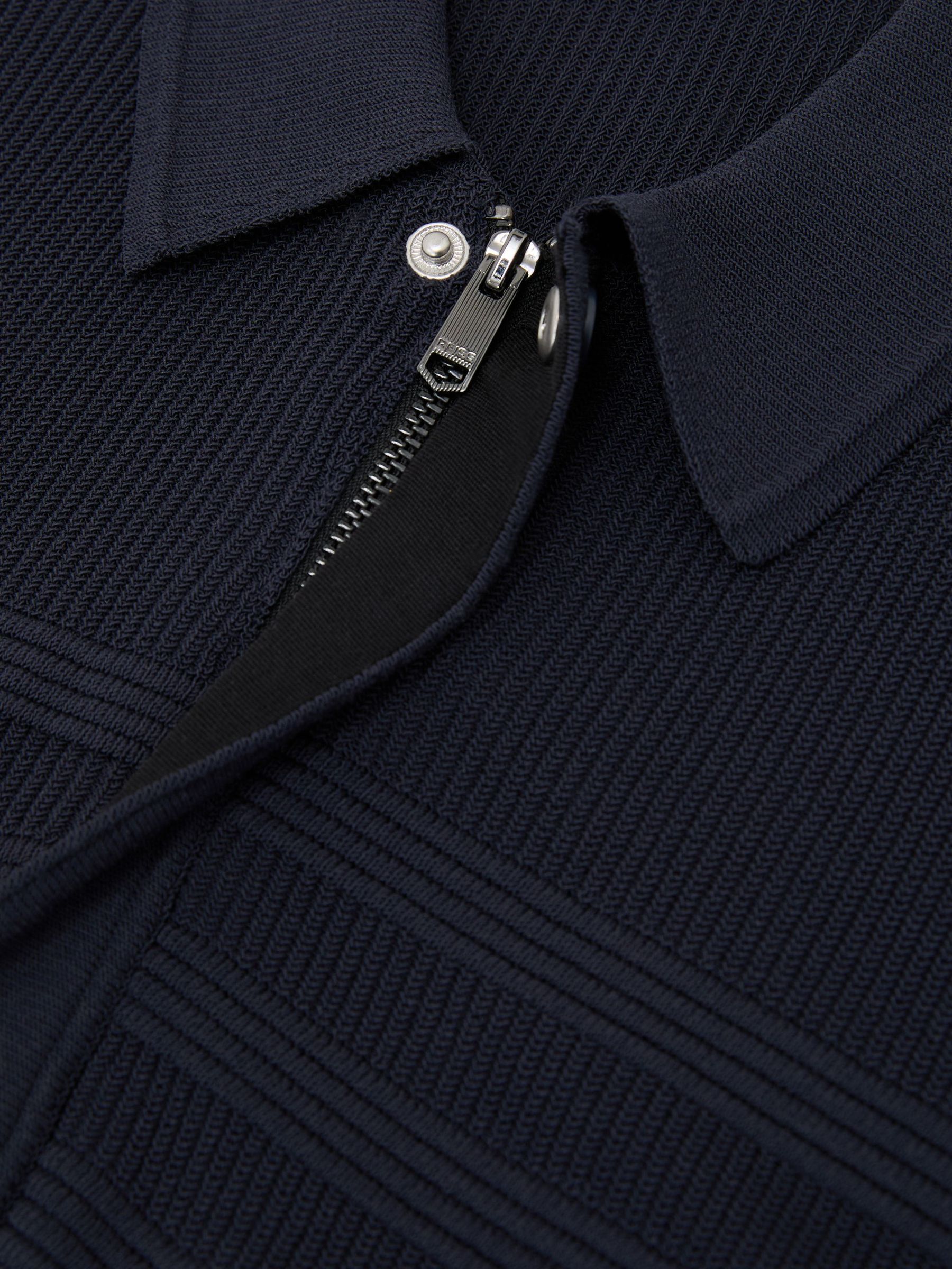 Cotton-Blend Textured-Knit Half-Zip Polo in Navy - Image 6 of 6