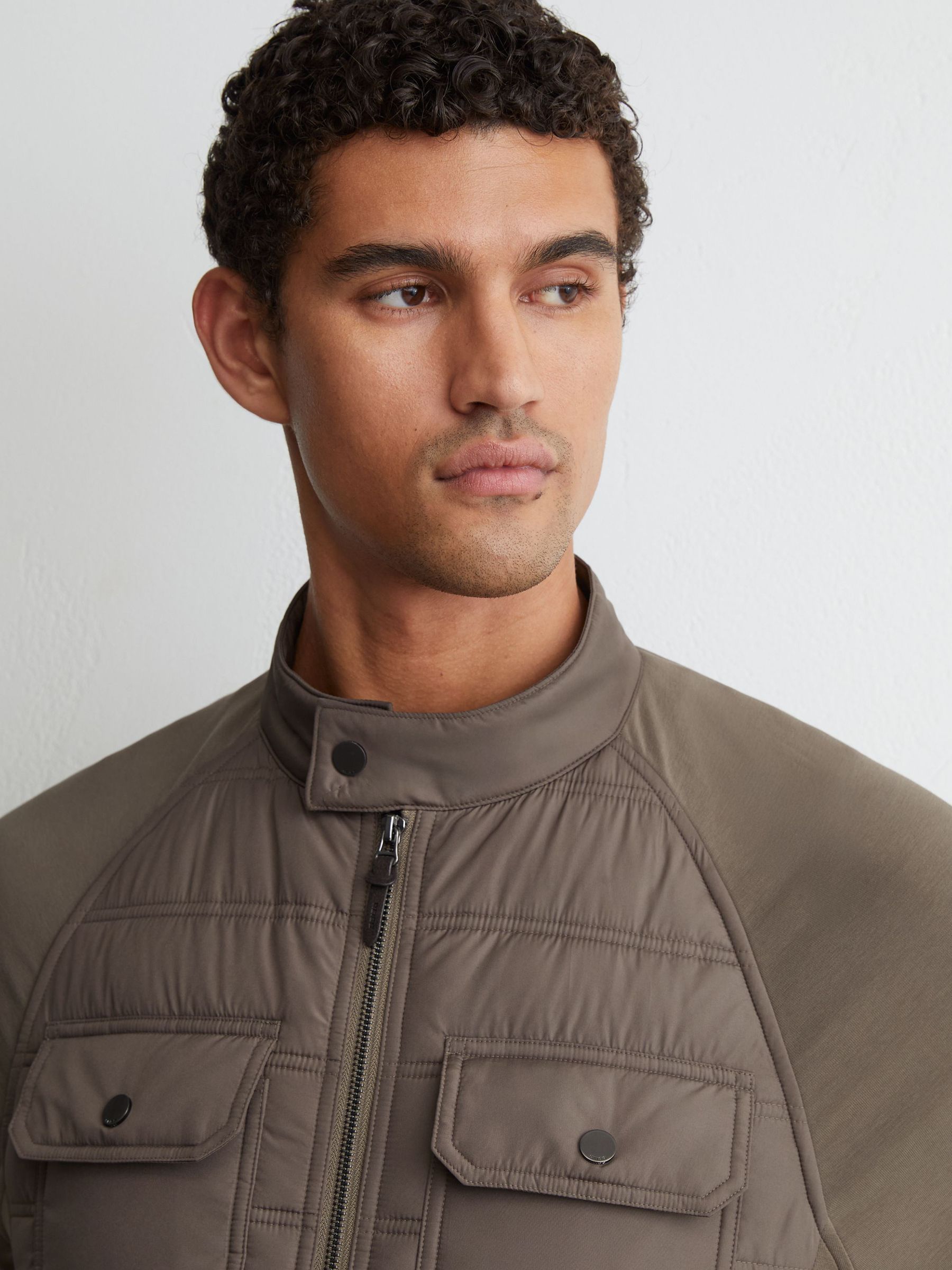 Hybrid Quilted Interlock Flap-Pocket Jacket in Taupe Brown - Image 1 of 6