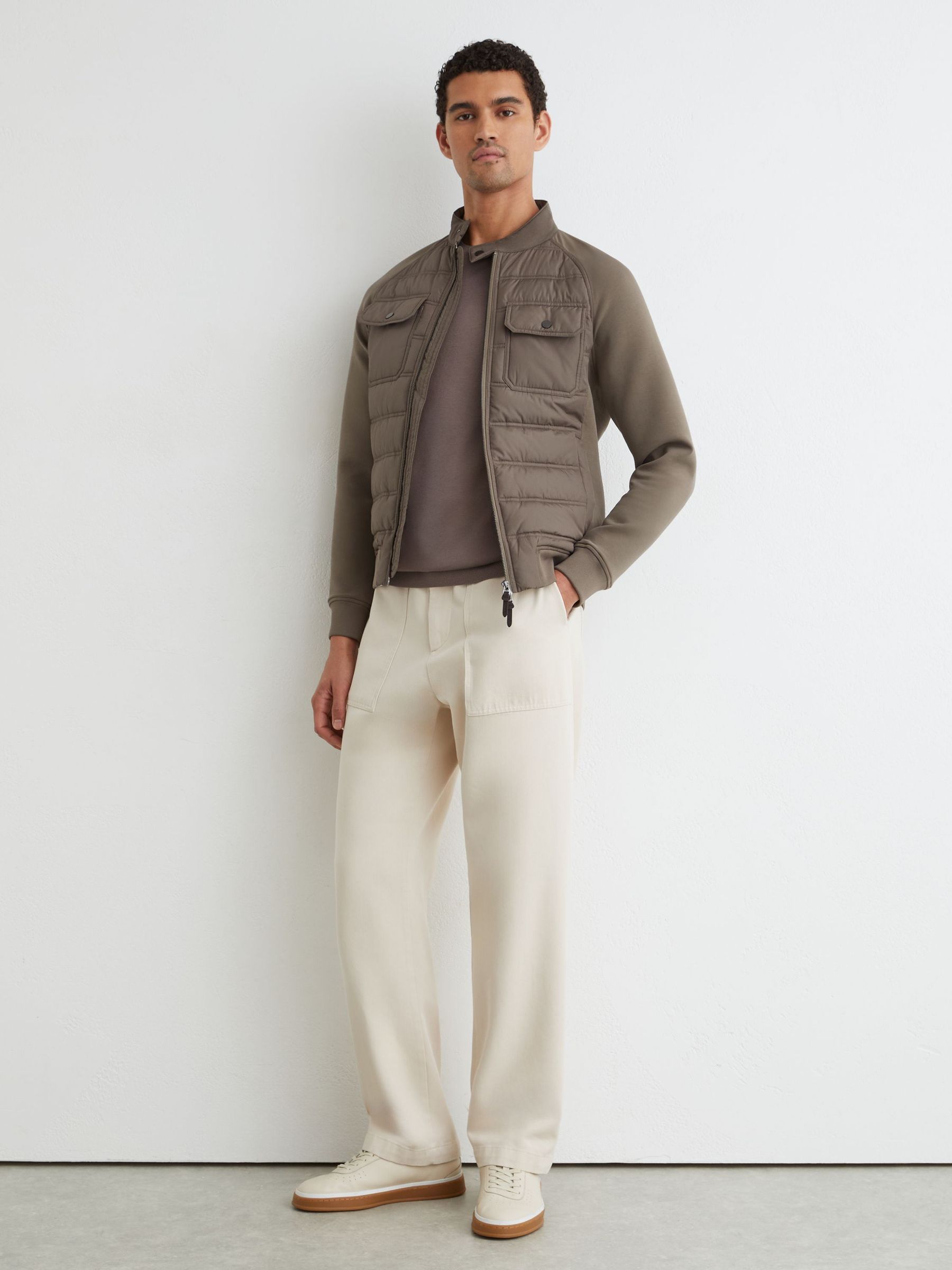 Hybrid Quilted Interlock Flap-Pocket Jacket in Taupe Brown - Image 3 of 6