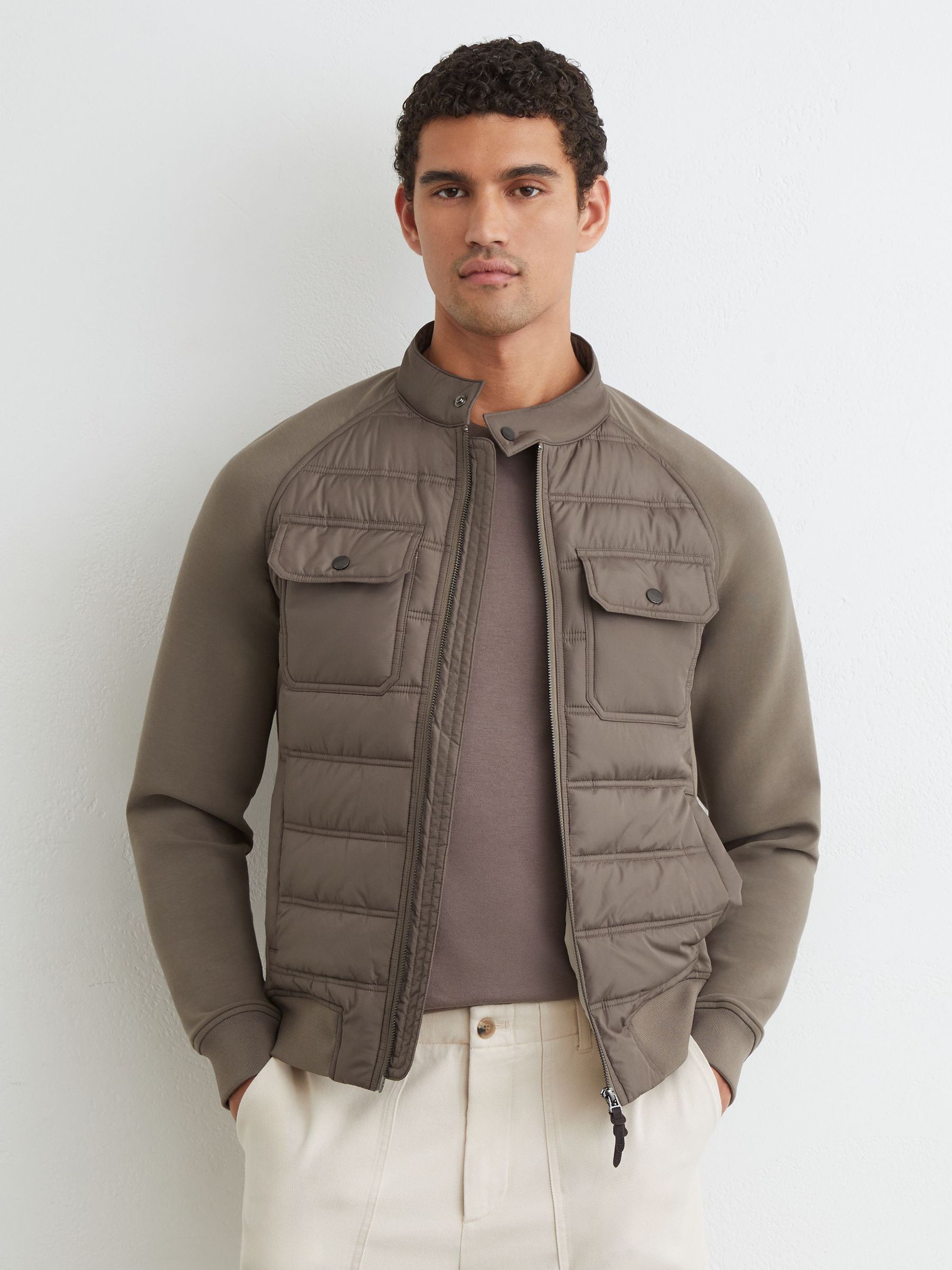 Hybrid Quilted Interlock Flap-Pocket Jacket in Taupe Brown - Image 5 of 6