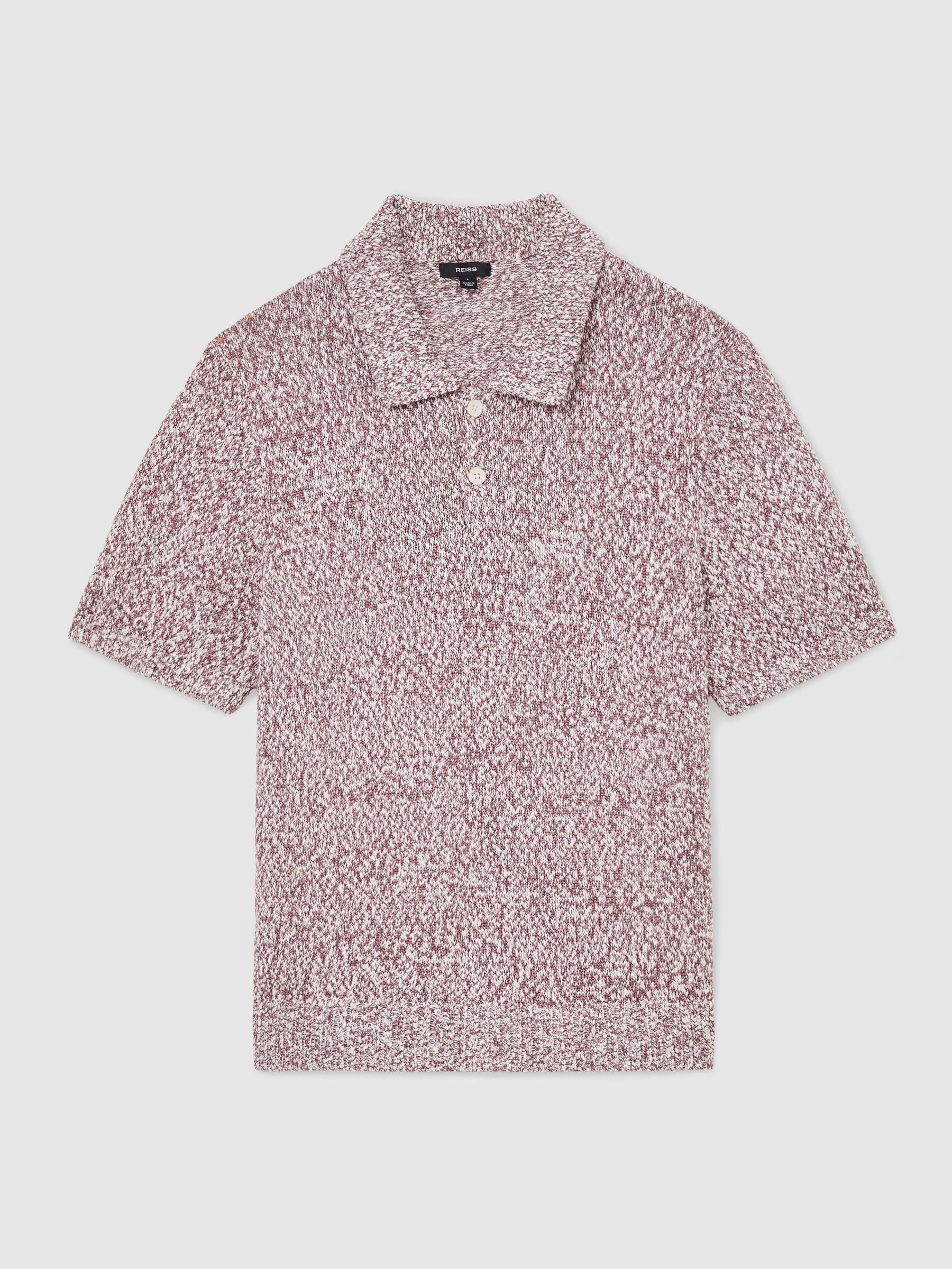 Cotton-Blend Half-Button Marled Polo Shirt in Bordeaux/Ecru - Image 2 of 7 Cotton-Blend Half-Button Marled Polo Shirt in Bordeaux/Ecru - Image 2 of 7