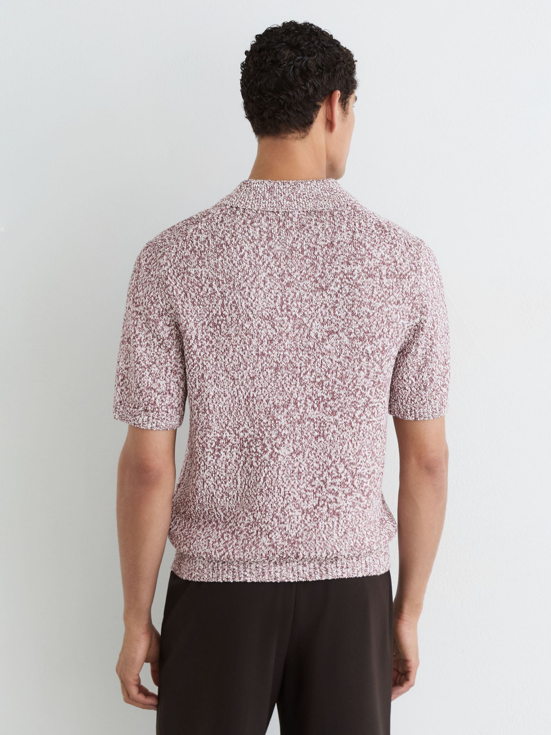 Cotton-Blend Half-Button Marled Polo Shirt in Bordeaux/Ecru - Image 6 of 7