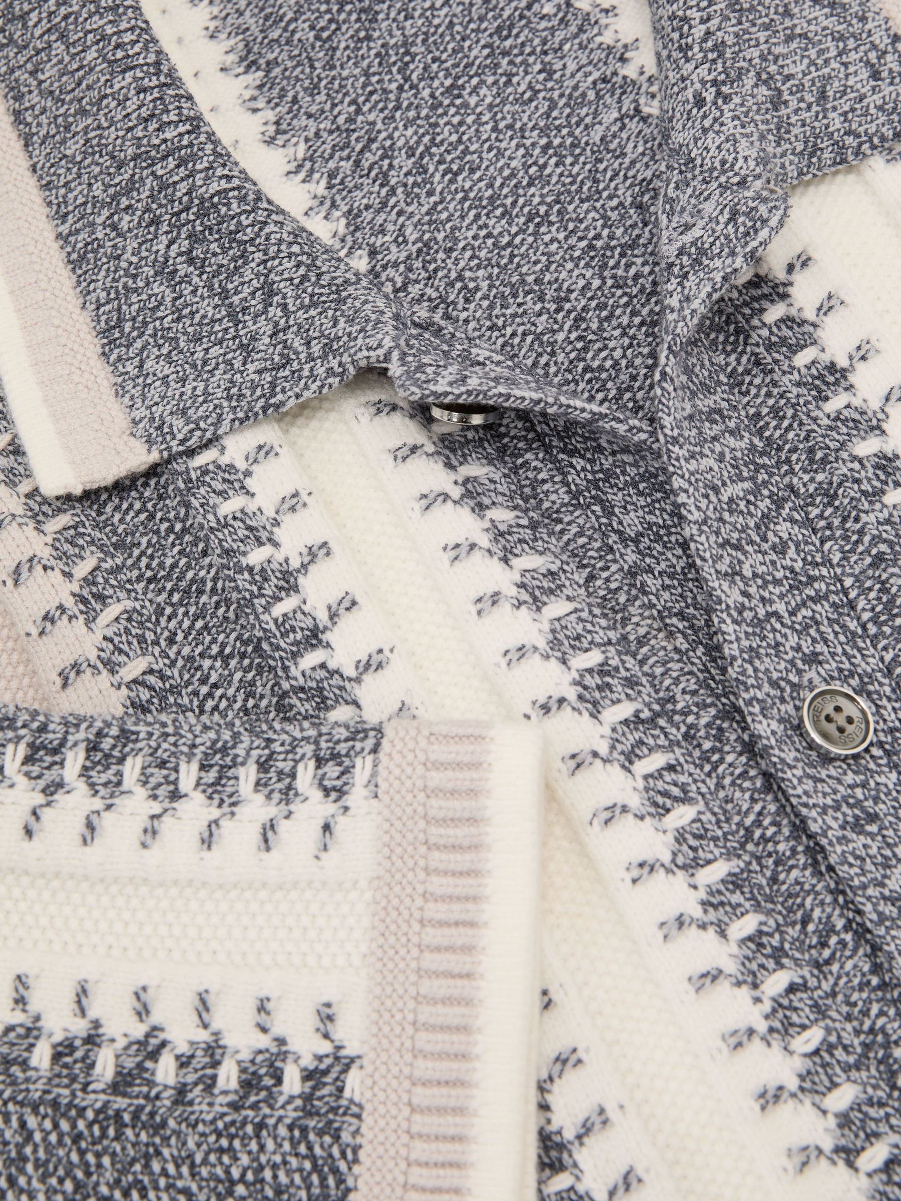 Stitch-Detail Stripe Knitted Shirt with Cotton in Soft Blue/White - Image 7 of 7