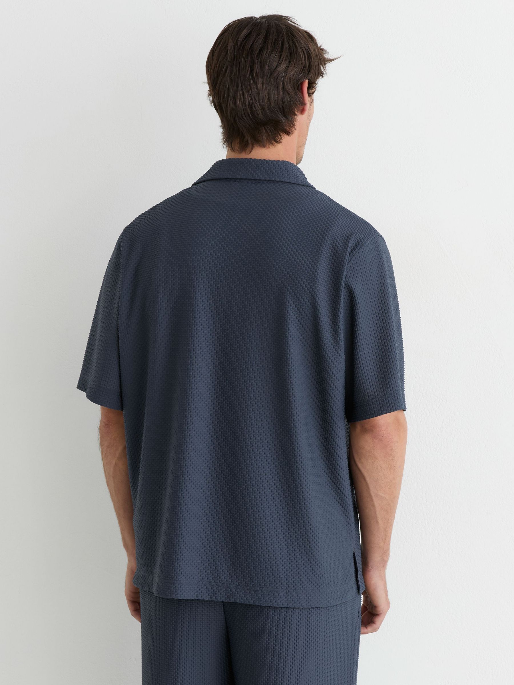 Textured Cuban-Collar Short-Sleeve Shirt in Airforce Blue - Image 6 of 7