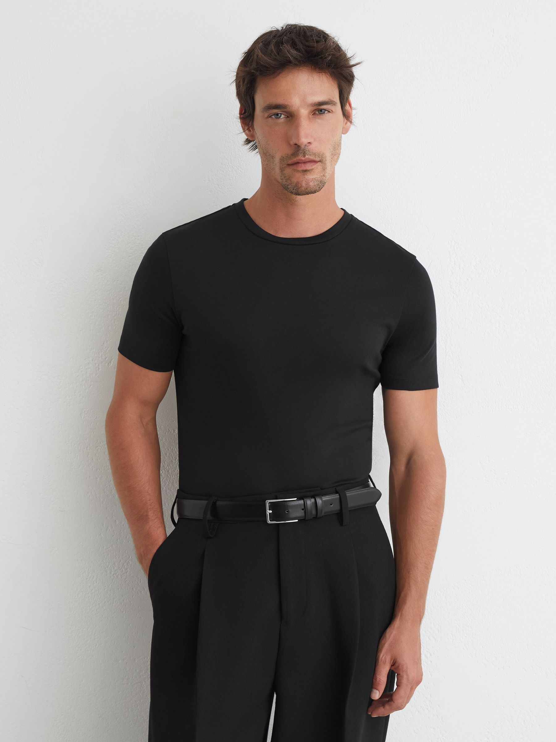 Air-Water Cotton Muscle-Fit T-Shirt in Black - Image 1 of 7 Air-Water Cotton Muscle-Fit T-Shirt in Black - Image 1 of 7