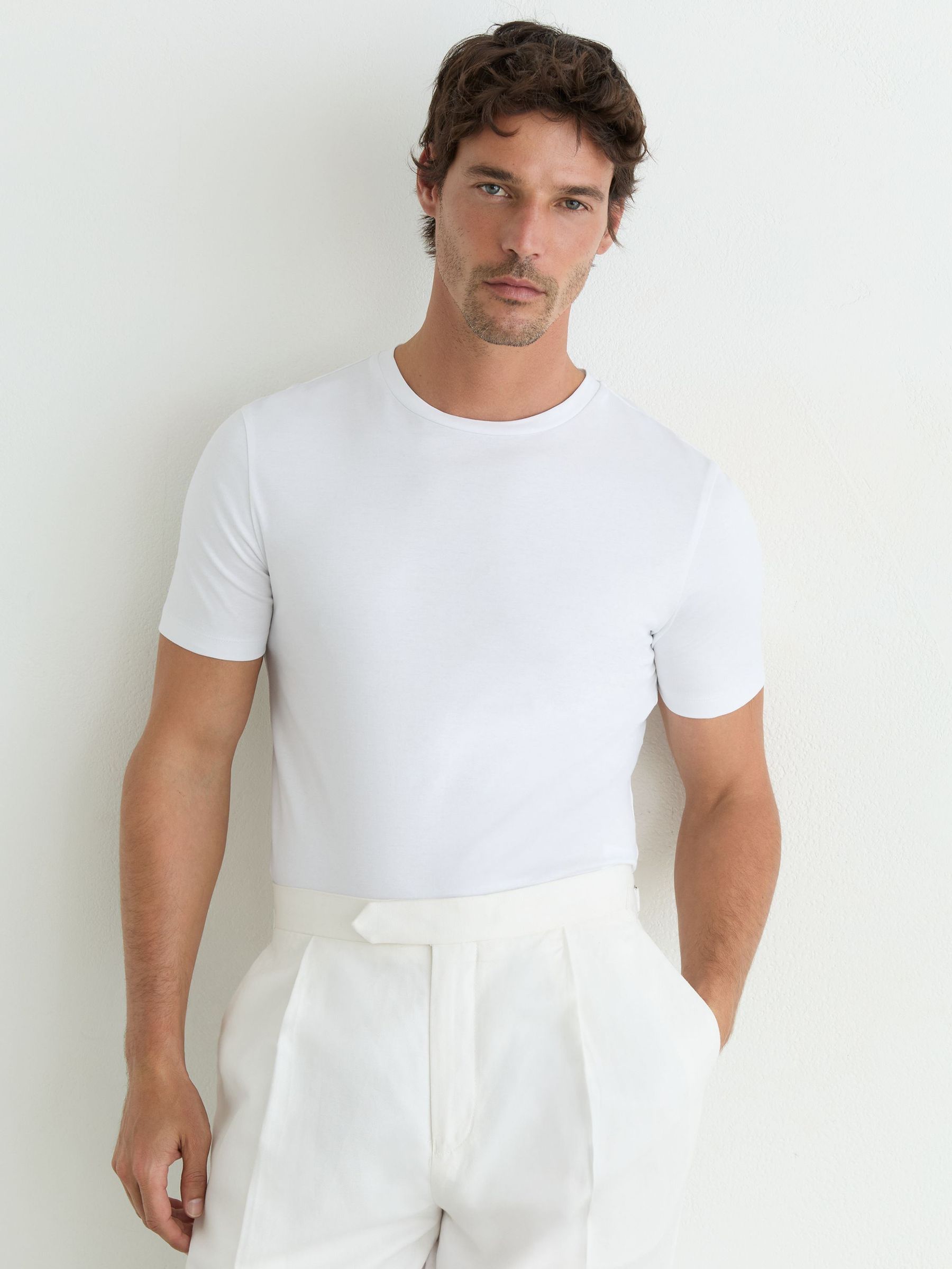 Air-Water Cotton Muscle-Fit T-Shirt in White - Image 1 of 6