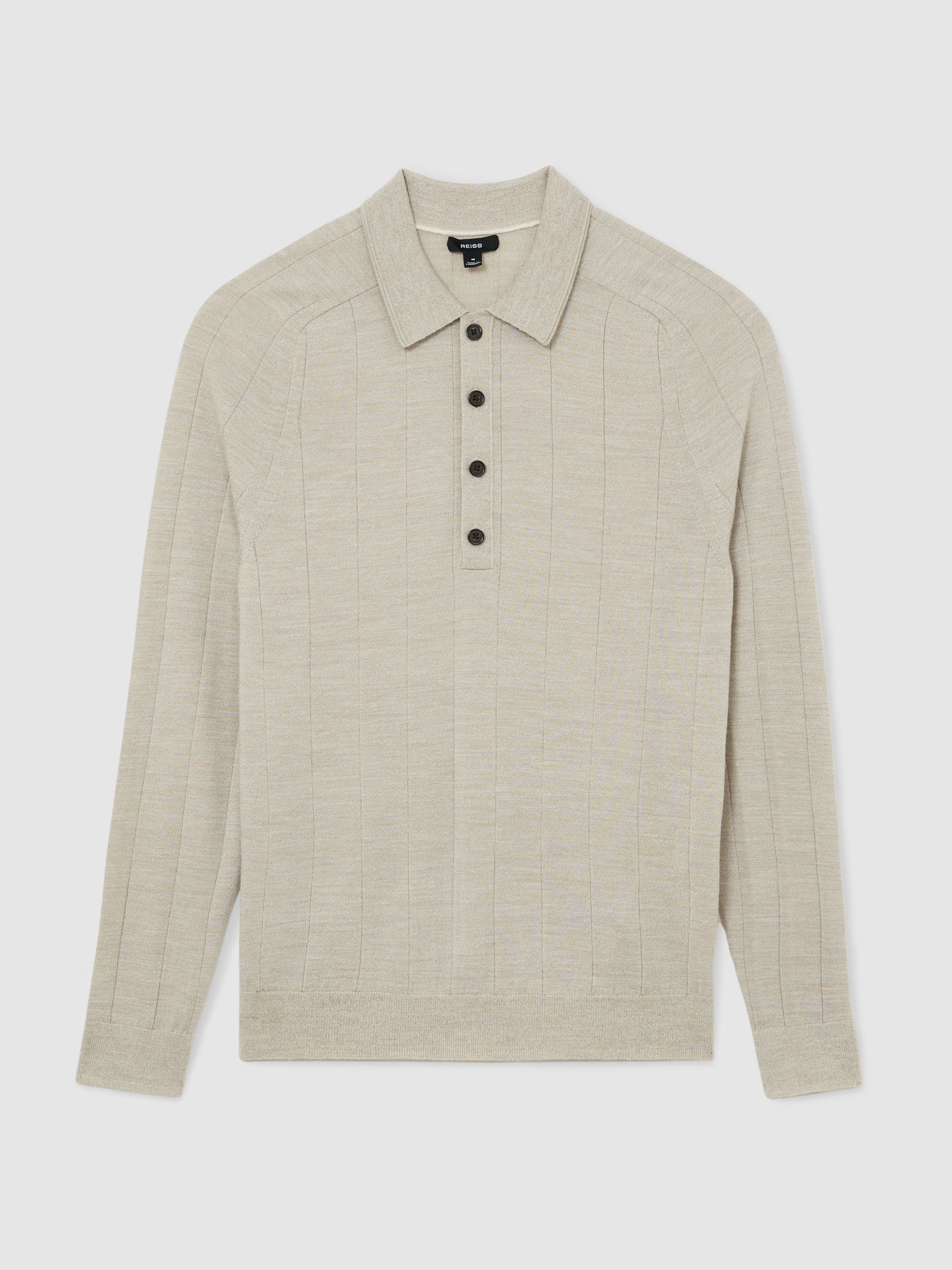 Merino Wool Wide-Rib Polo Jumper in Stone Mouline - Image 2 of 5