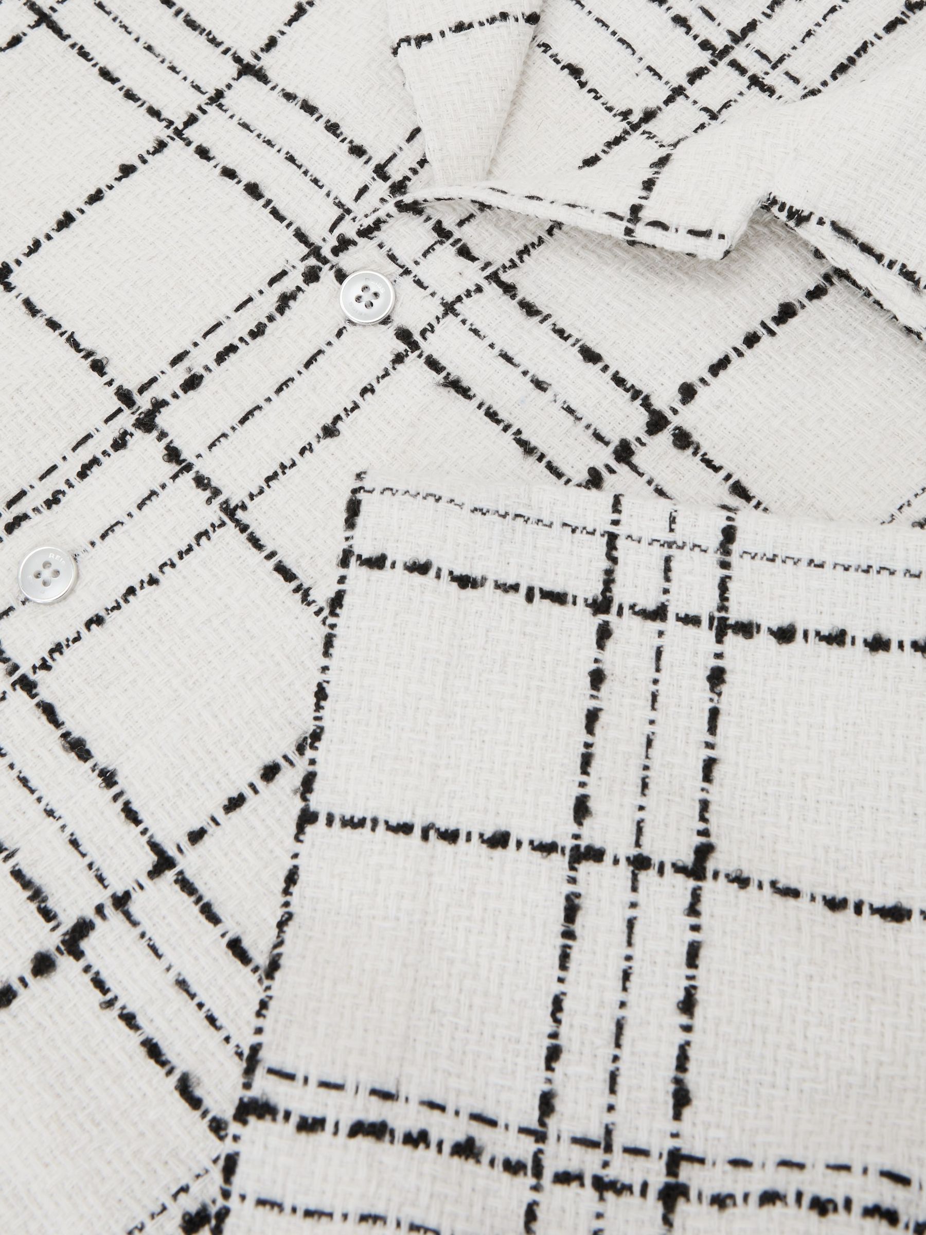 Textured Check Cuban-Collar Shirt with Cotton in White/Black - image 4