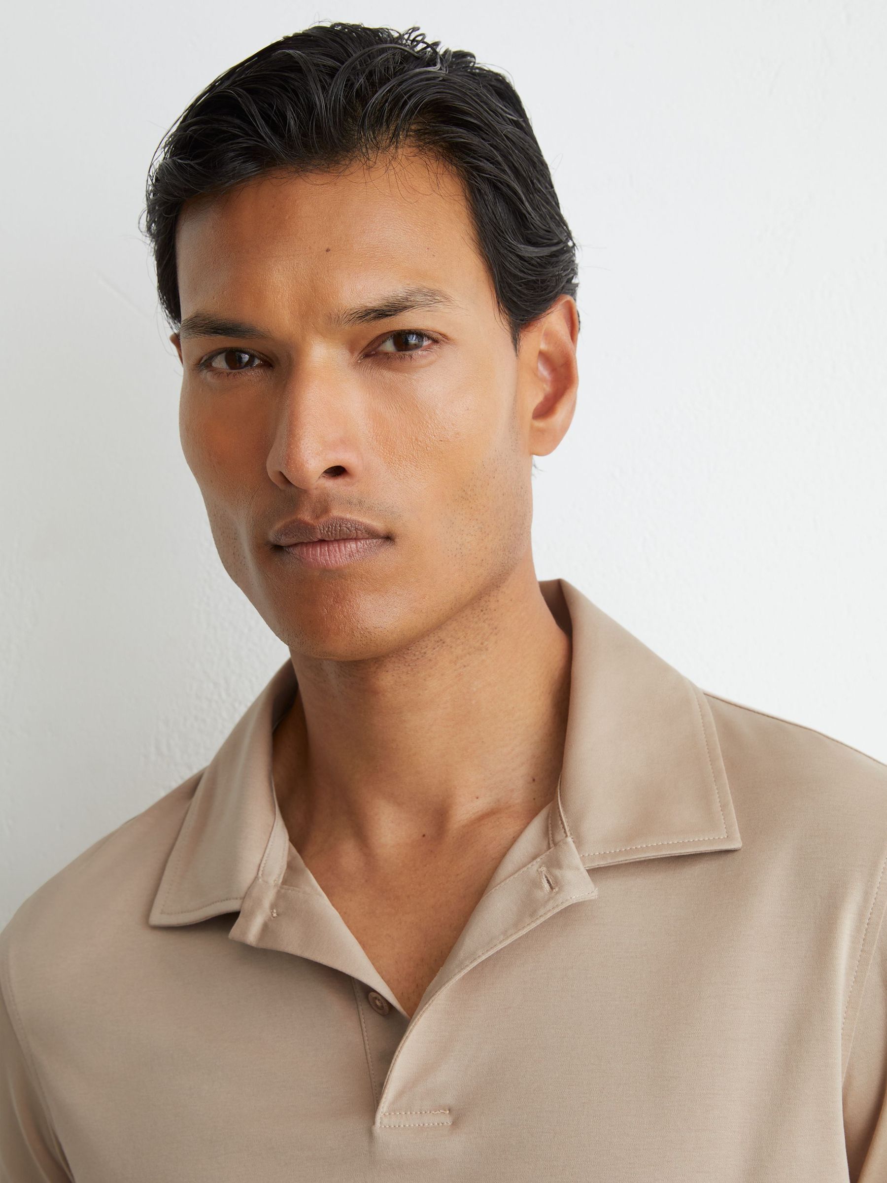 Air-Water Cotton Polo Shirt in Sand - Image 1 of 5
