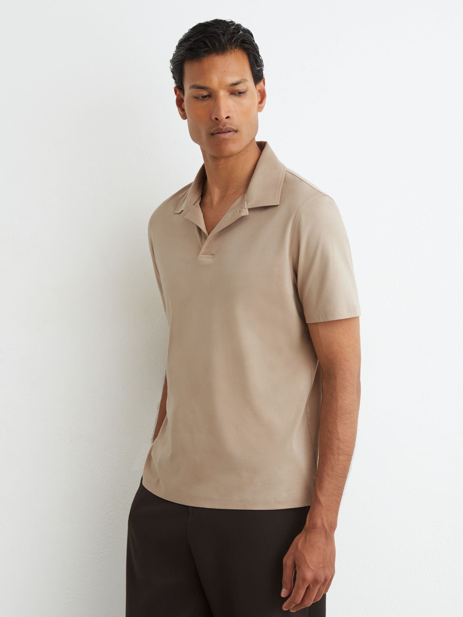 Air-Water Cotton Polo Shirt in Sand - Image 3 of 5