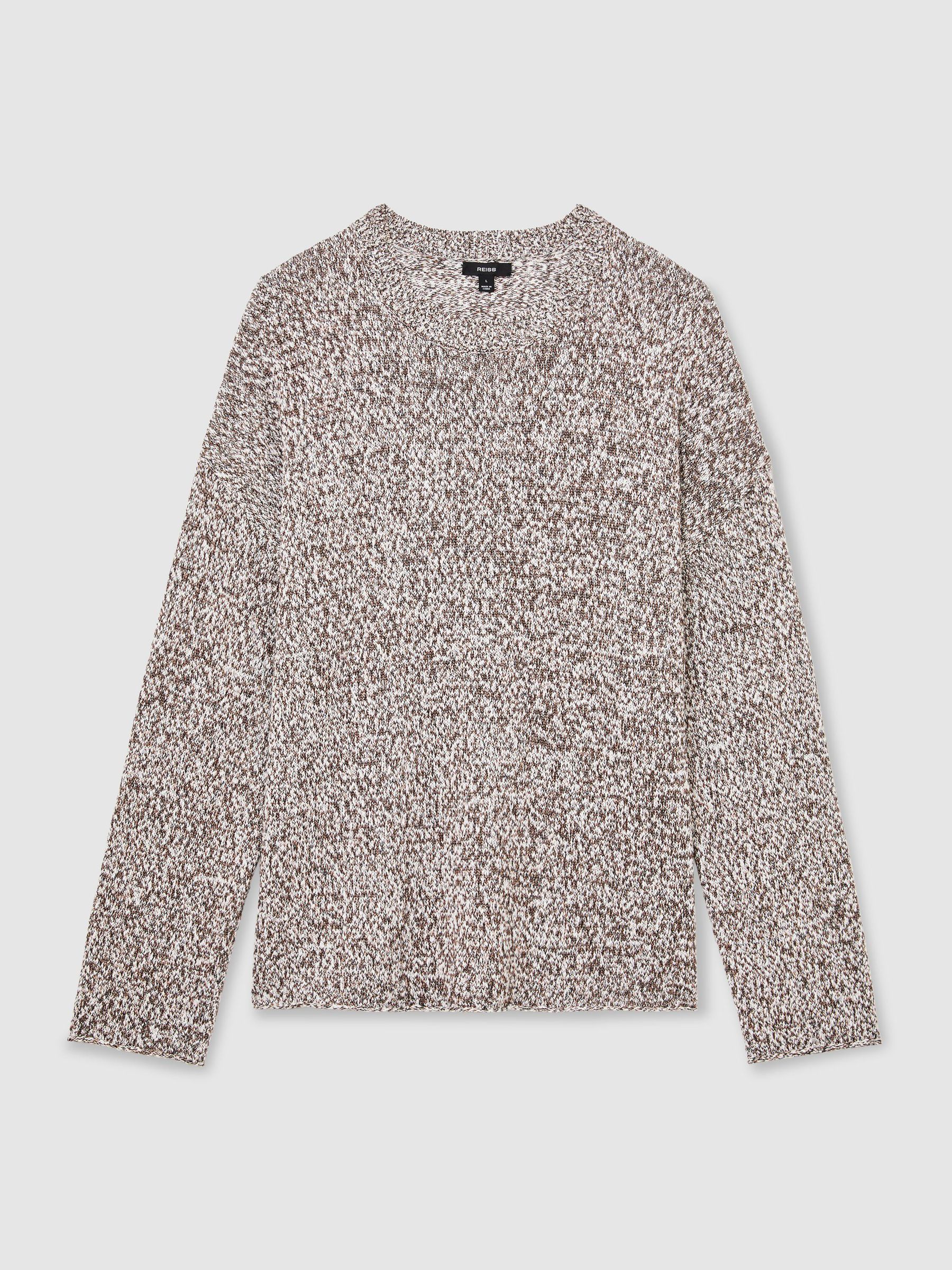 Cotton-Blend Marled Relaxed Jumper in White/Camel - Image 2 of 6