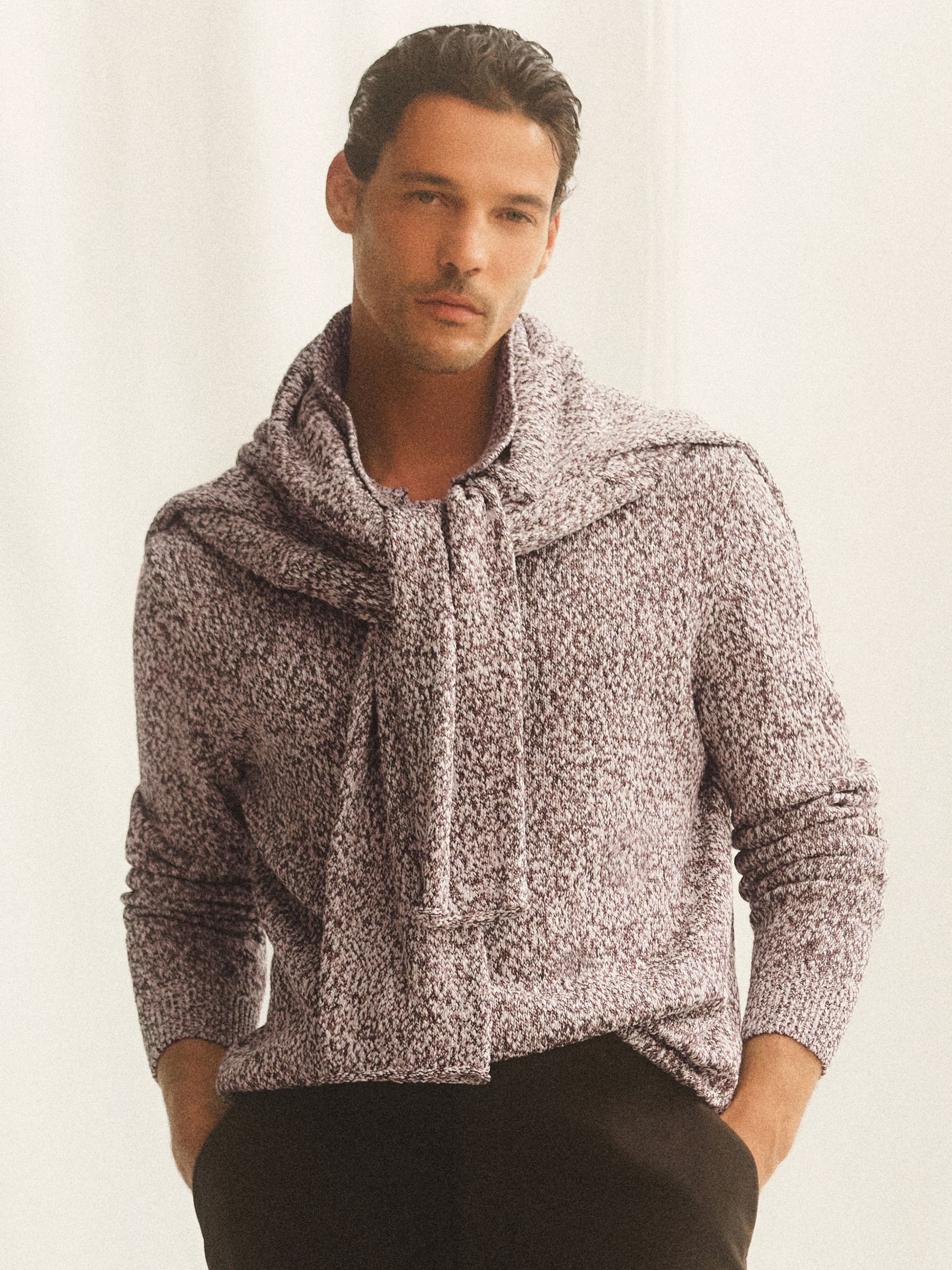 Cotton-Blend Marled Half-Zip Polo Jumper in White/Camel - Image 1 of 8