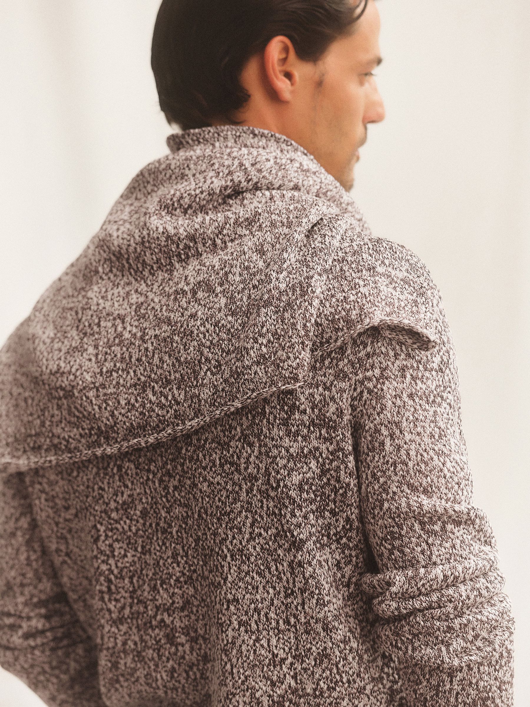 Cotton-Blend Marled Half-Zip Polo Jumper in White/Camel - Image 4 of 8
