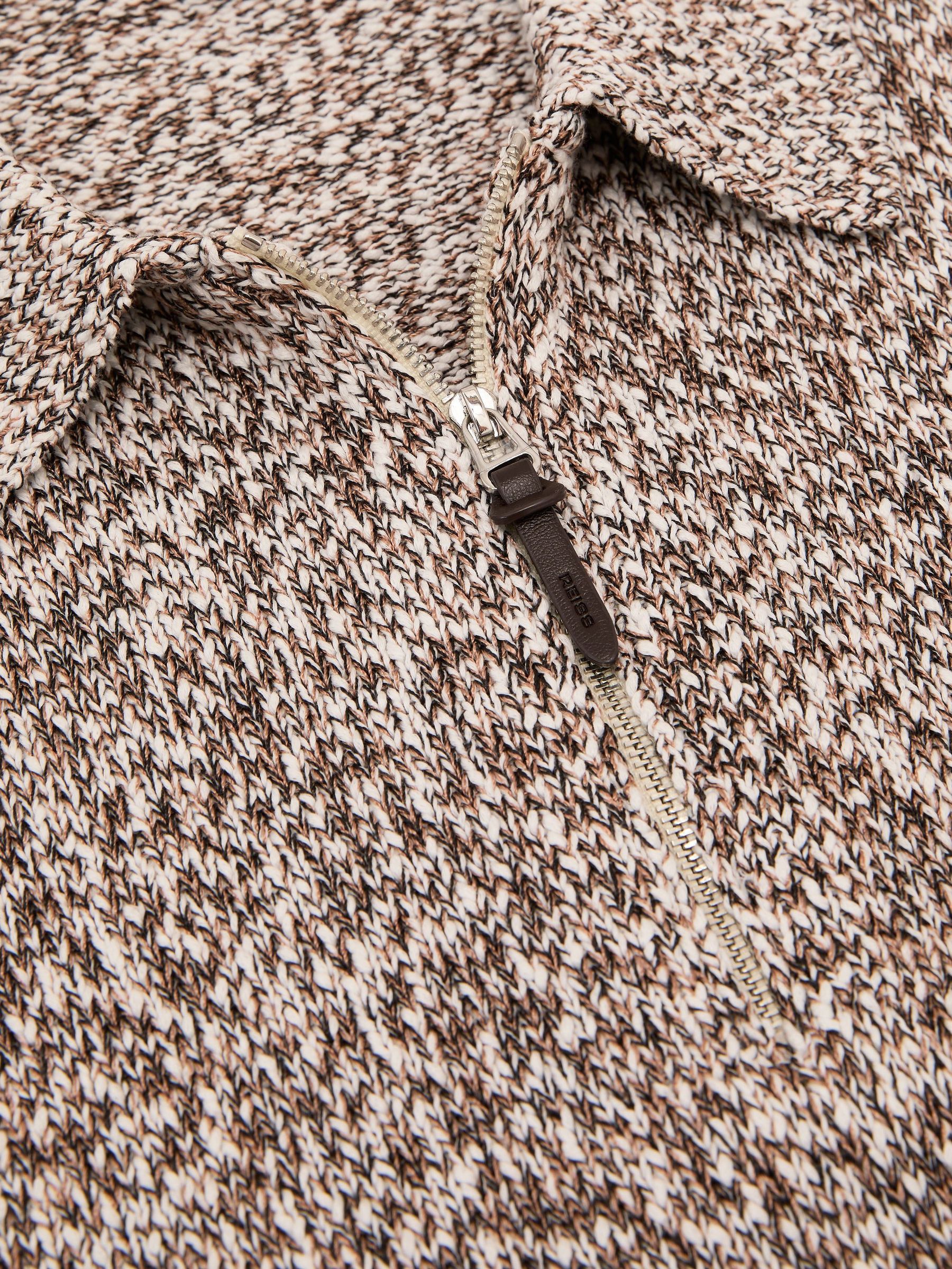 Cotton-Blend Marled Half-Zip Polo Jumper in White/Camel - Image 8 of 8