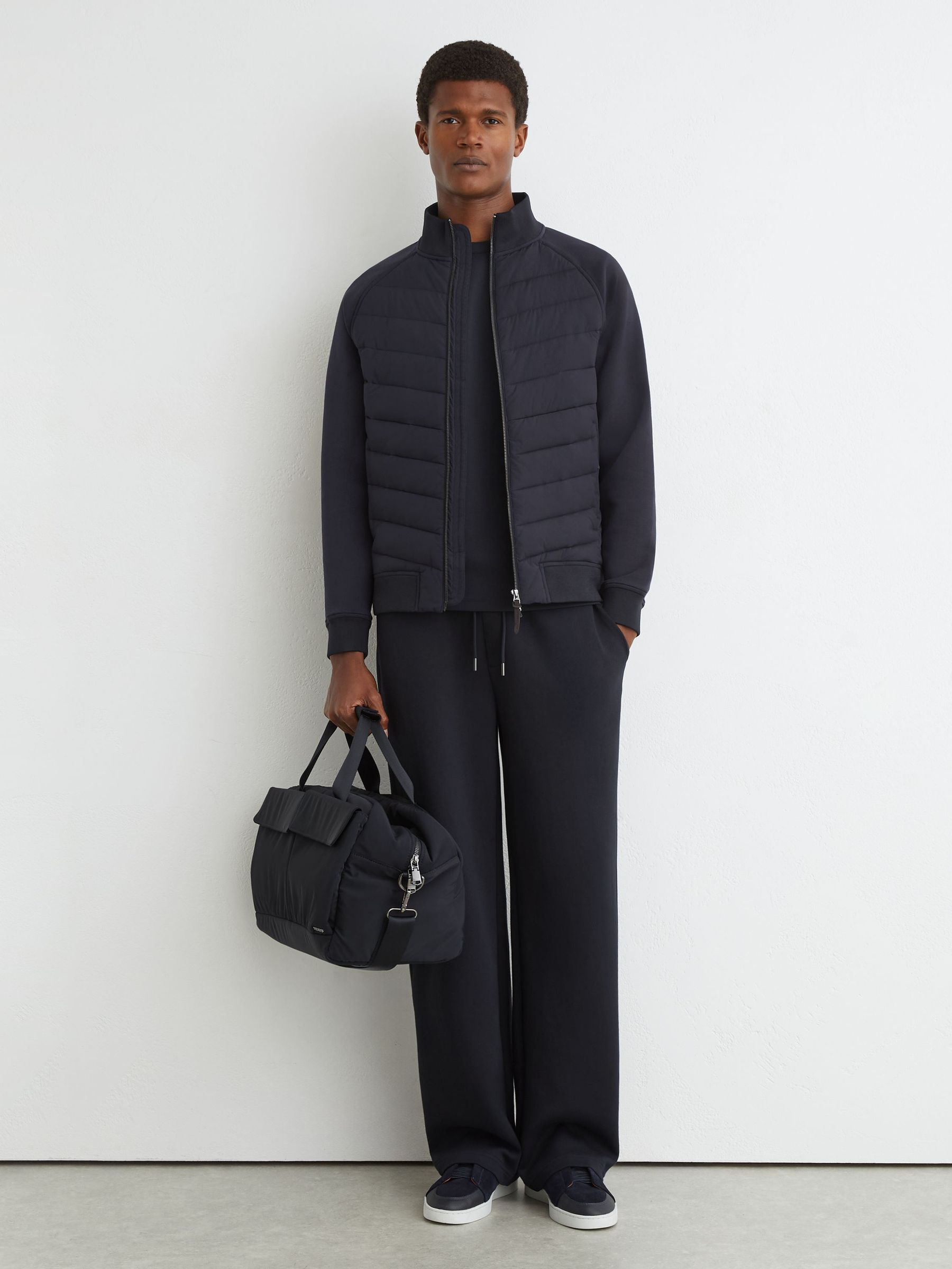 Hybrid Quilted And Interlock Zip Jacket in Navy - Image 3 of 7