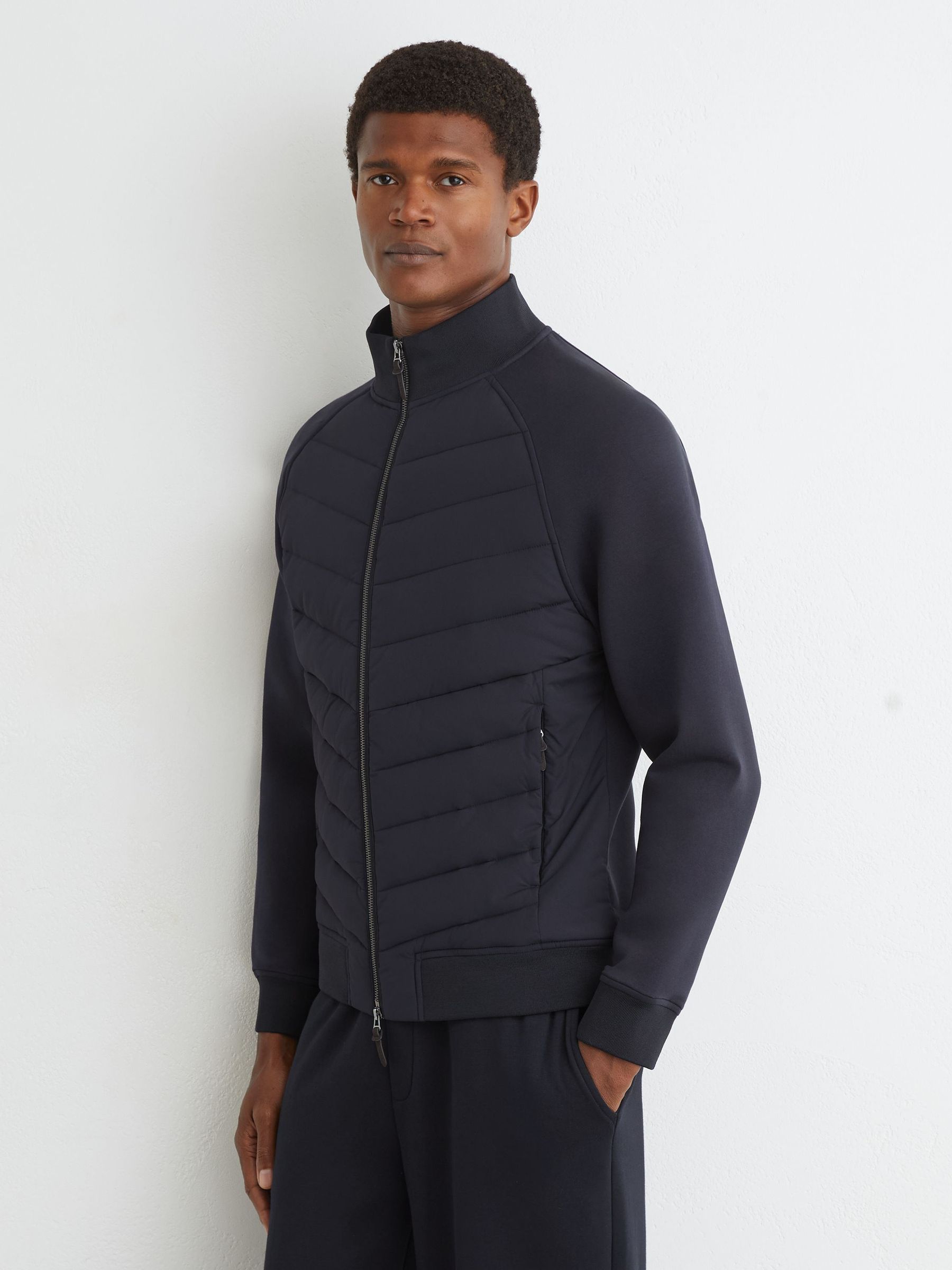 Hybrid Quilted And Interlock Zip Jacket in Navy - Image 6 of 7