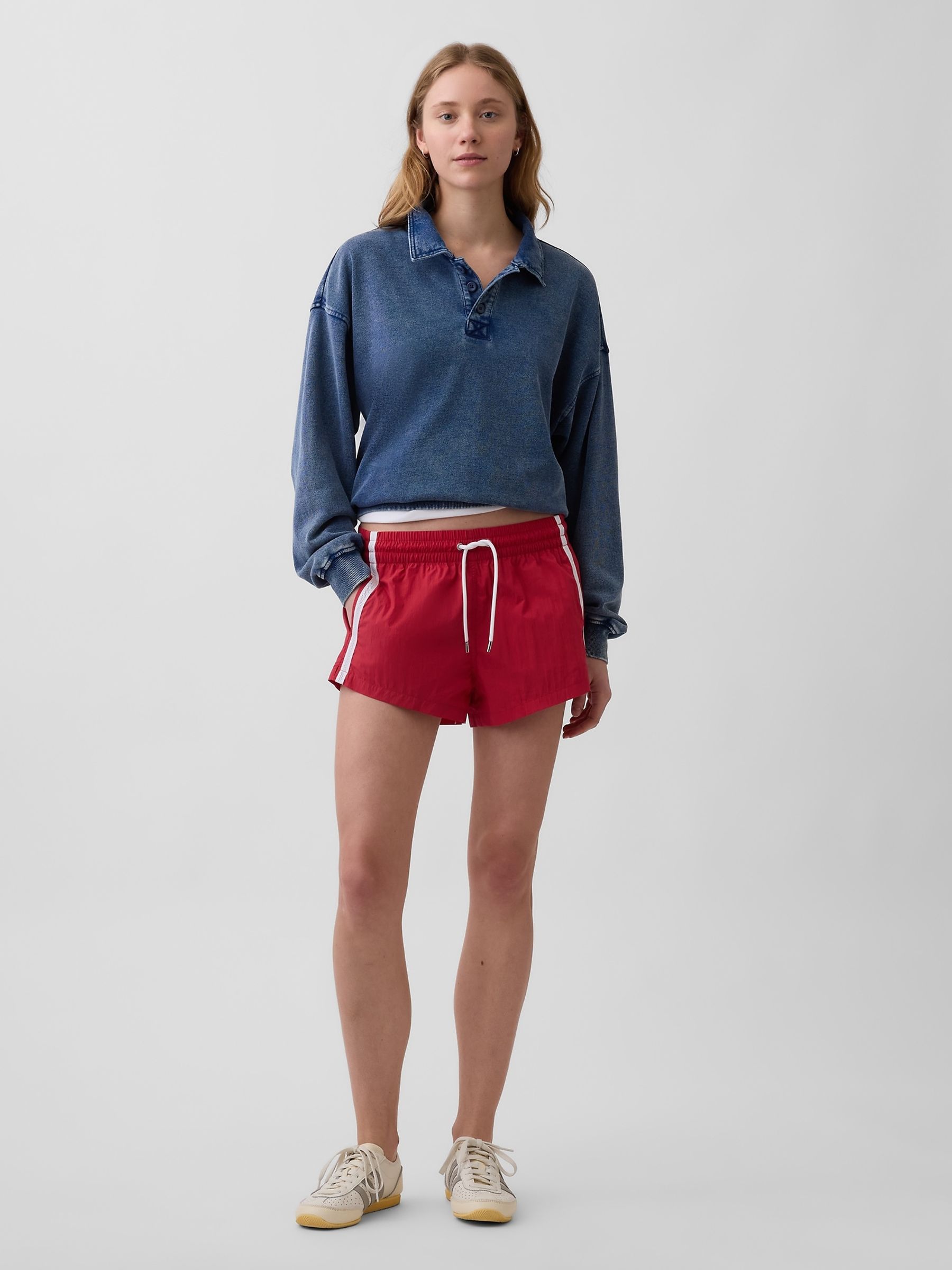 Washed Blue French Terry Oversized Polo Sweatshirt - Image 3 of 4