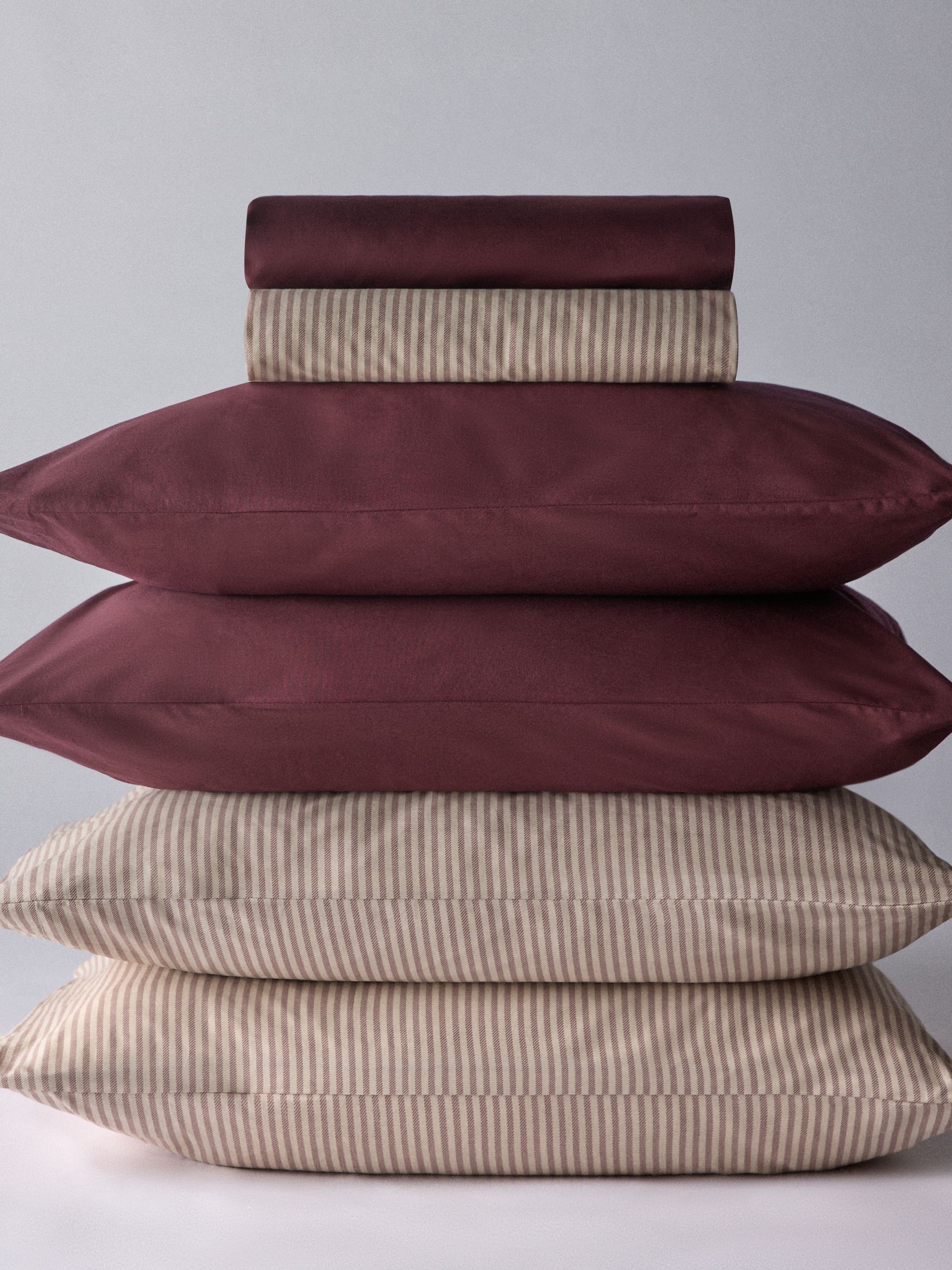 The Set Set of 2 Burgundy/Stripe Pillowcase and Fitted Sheet - Image 1 of 6