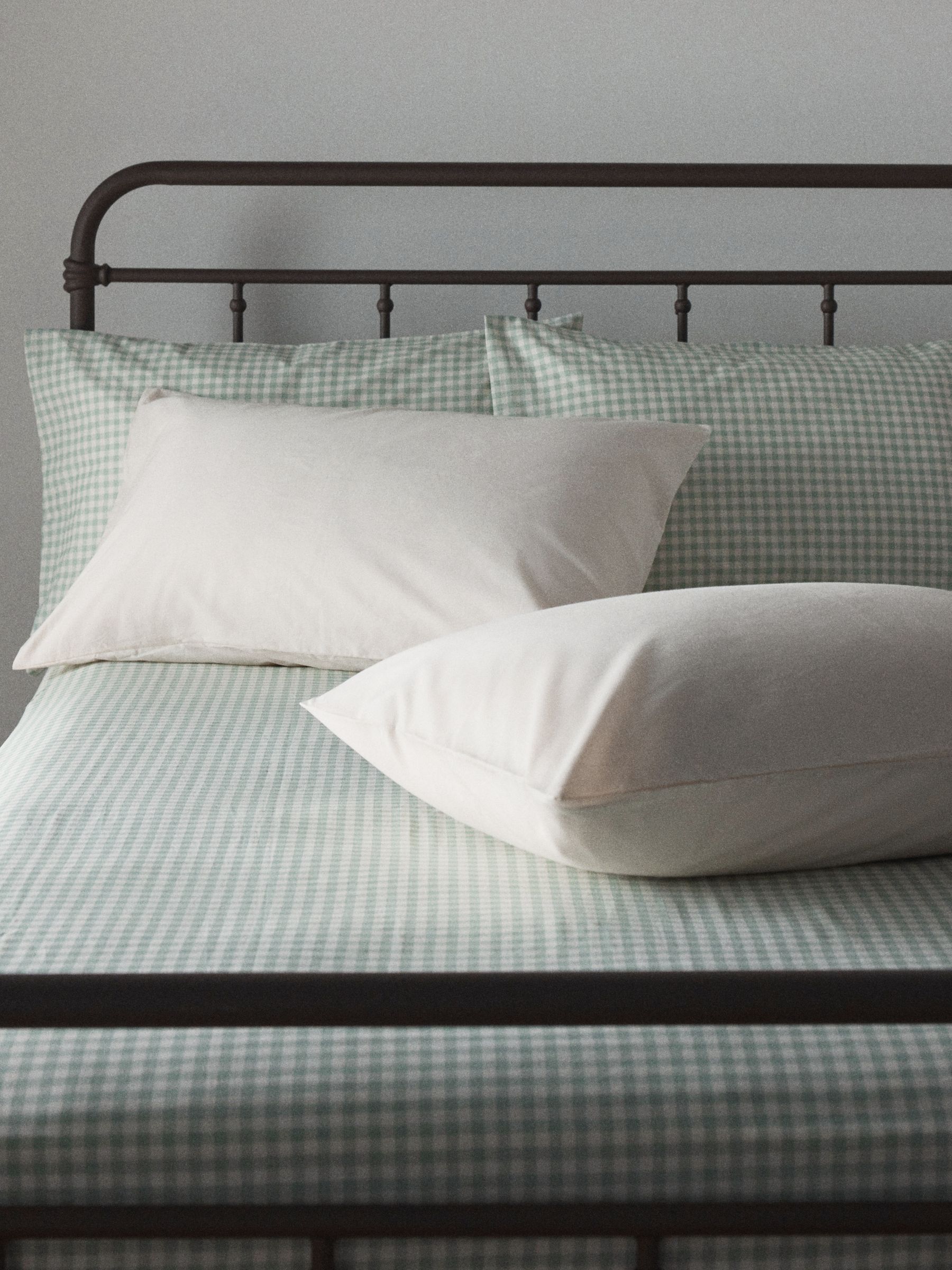 The Set Set of 2 Green Gingham/Natural Pillowcase and Fitted Sheet - Image 1 of 6