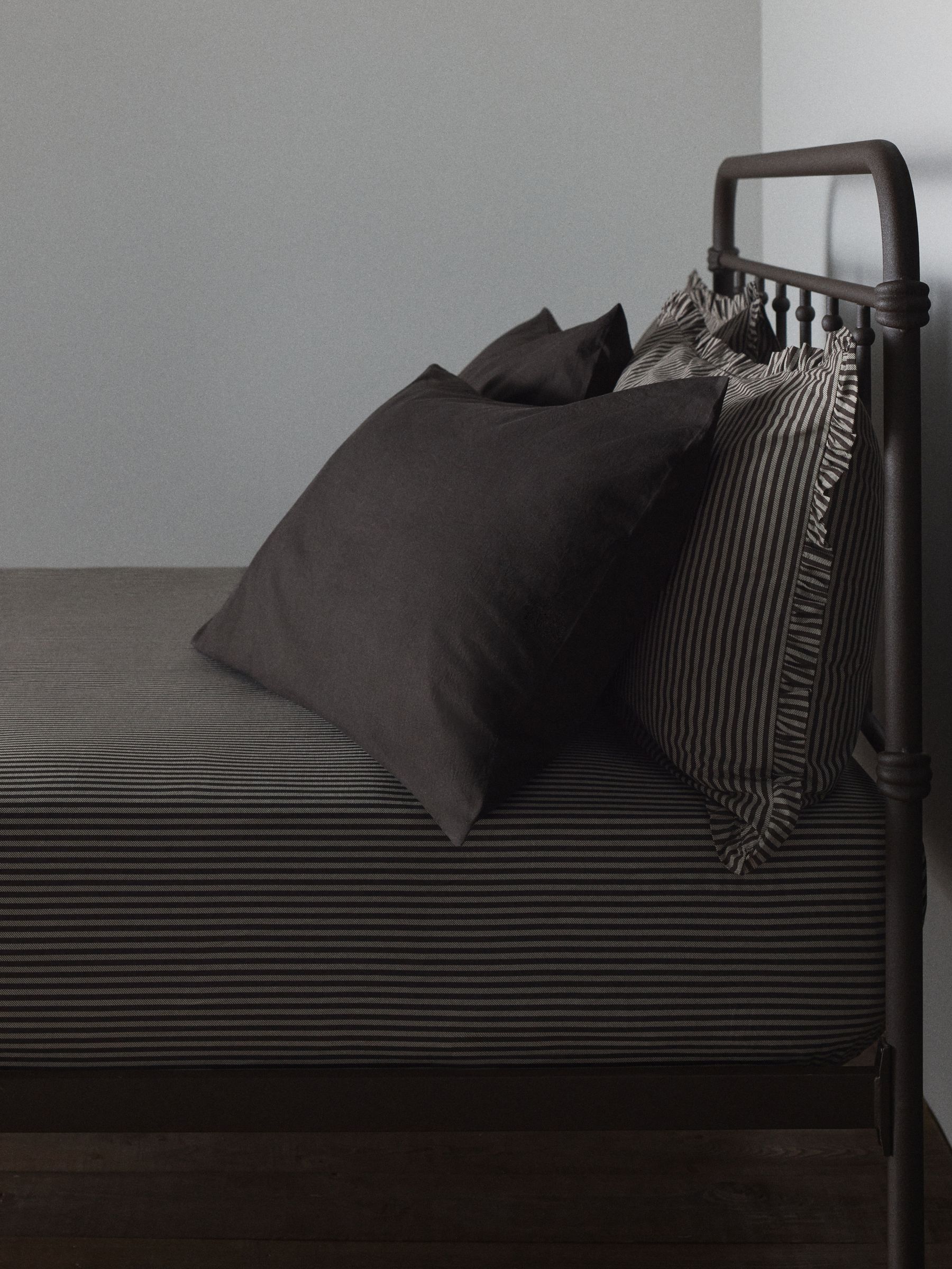 The Set Set of 2 Chocolate/Stripe Pillowcase and Fitted Sheet - Image 3 of 5