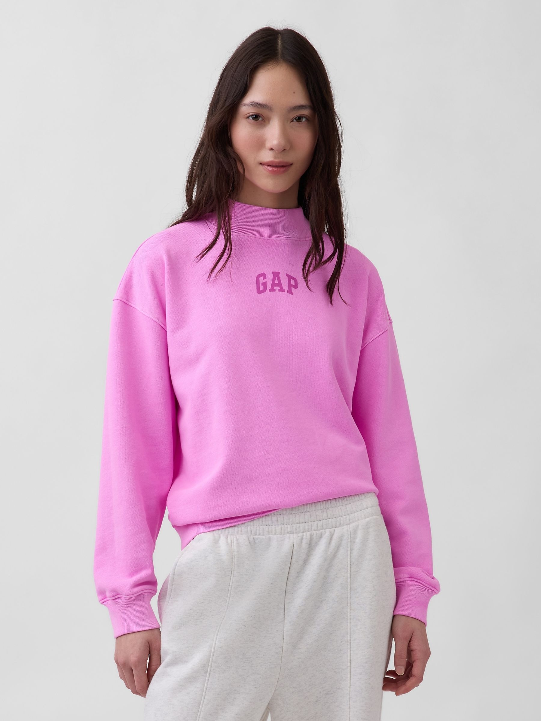 Pink Heavyweight French Terry Oversized Mock Neck Sweatshirt - Image 1 of 4 Pink Heavyweight French Terry Oversized Mock Neck Sweatshirt - Image 1 of 4