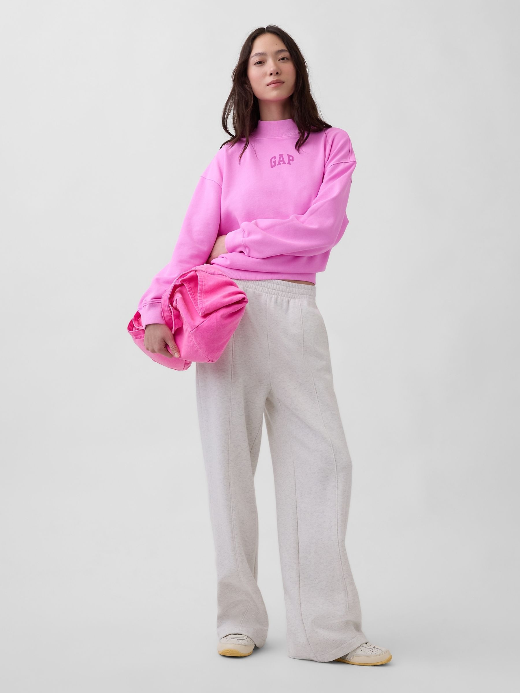 Pink Heavyweight French Terry Oversized Mock Neck Sweatshirt - Image 3 of 4