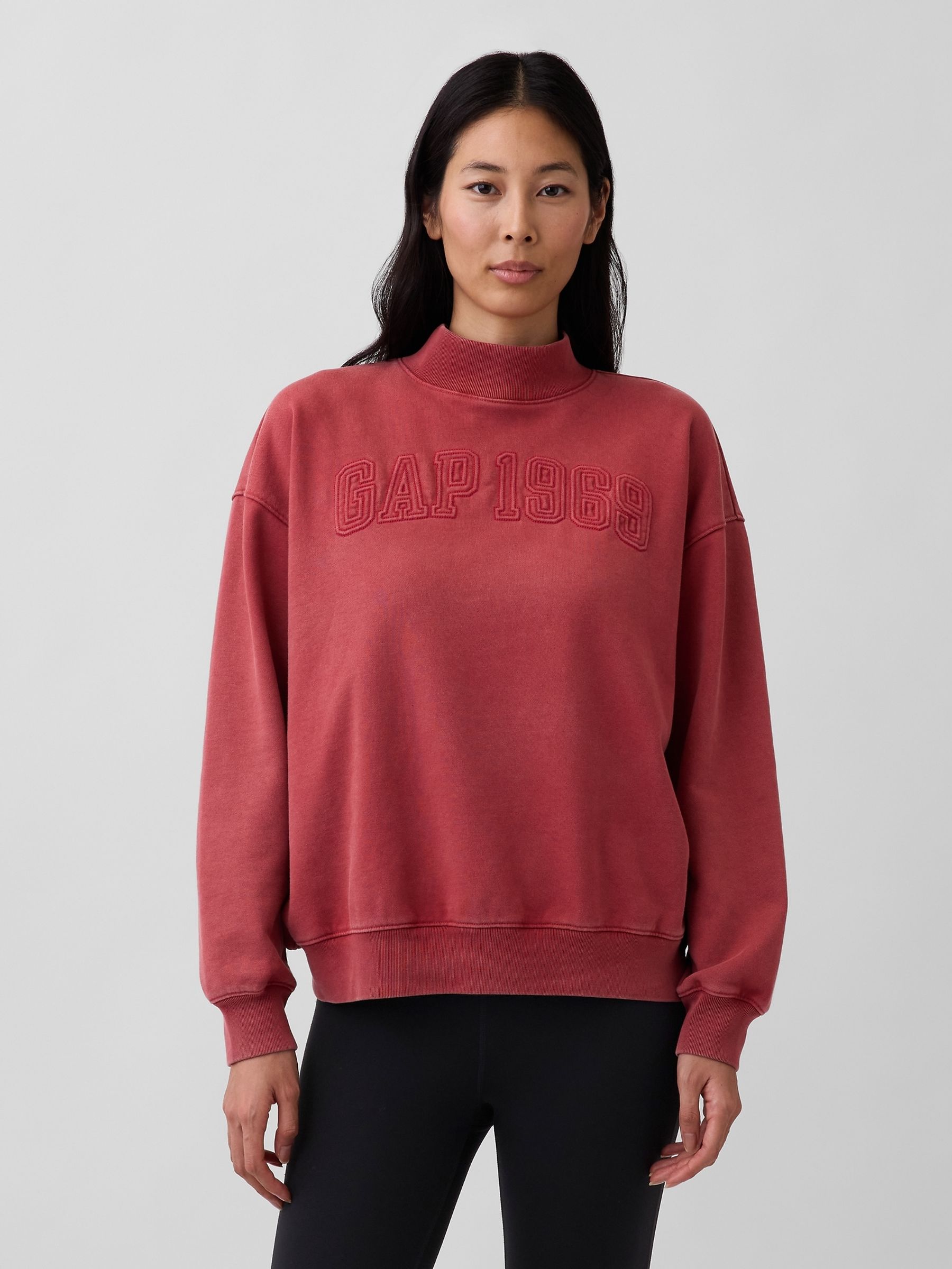 Red Heavyweight French Terry Oversized Mock Neck Sweatshirt - Image 1 of 4