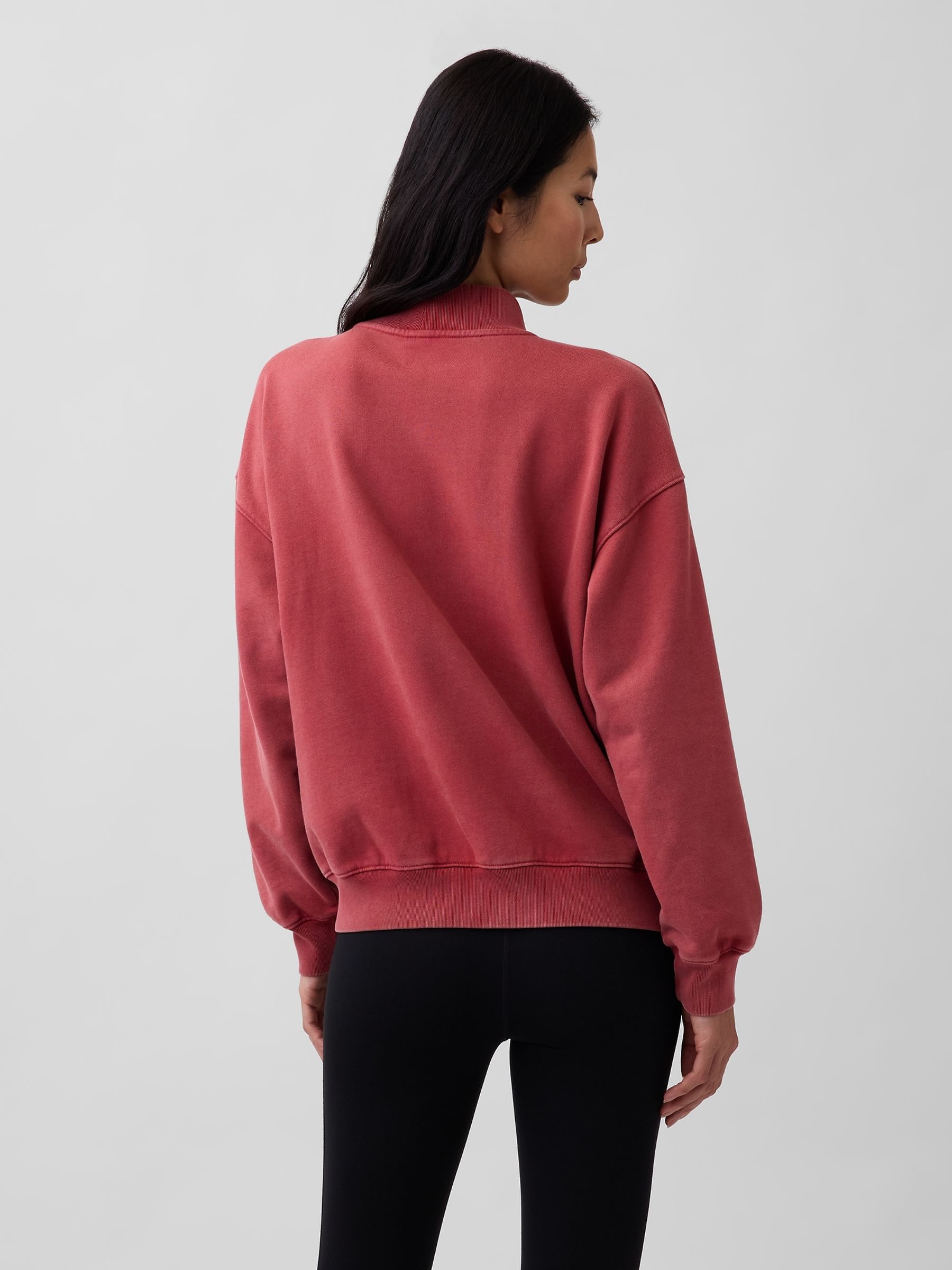 Red Heavyweight French Terry Oversized Mock Neck Sweatshirt - Image 2 of 4