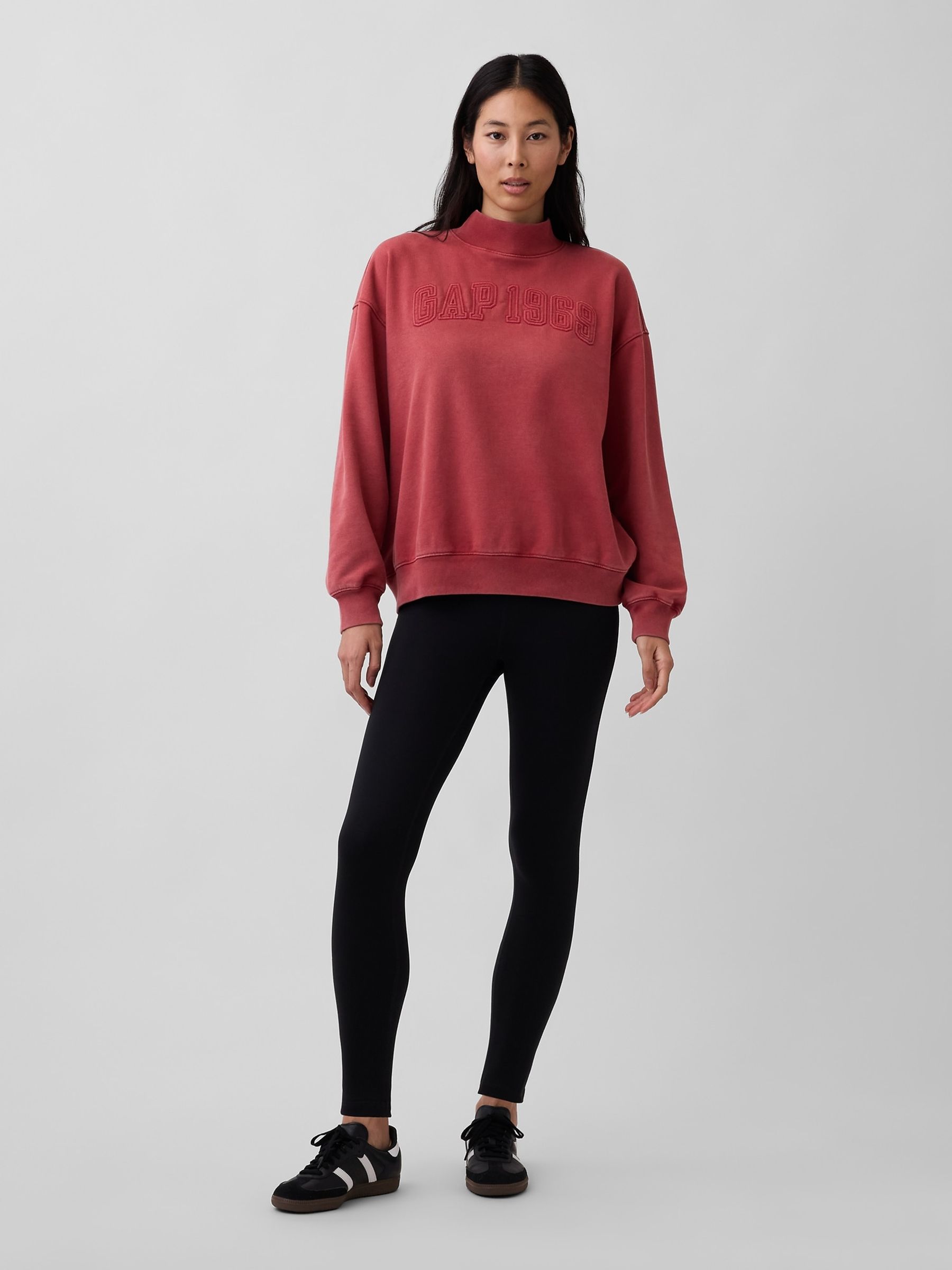 Red Heavyweight French Terry Oversized Mock Neck Sweatshirt - Image 3 of 4