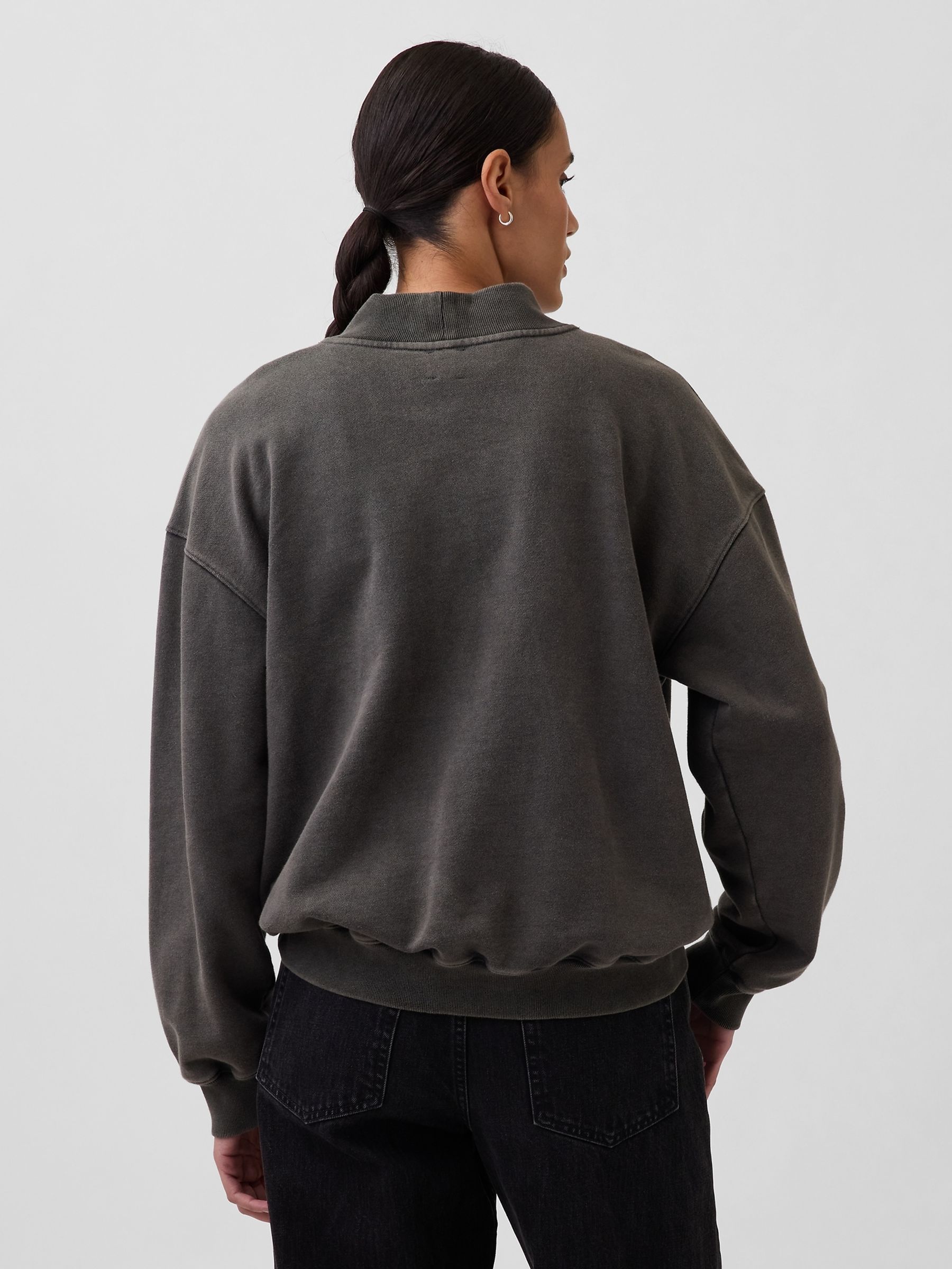 Faded Black Heavyweight French Terry Oversized Mock Neck Sweatshirt - Image 2 of 4