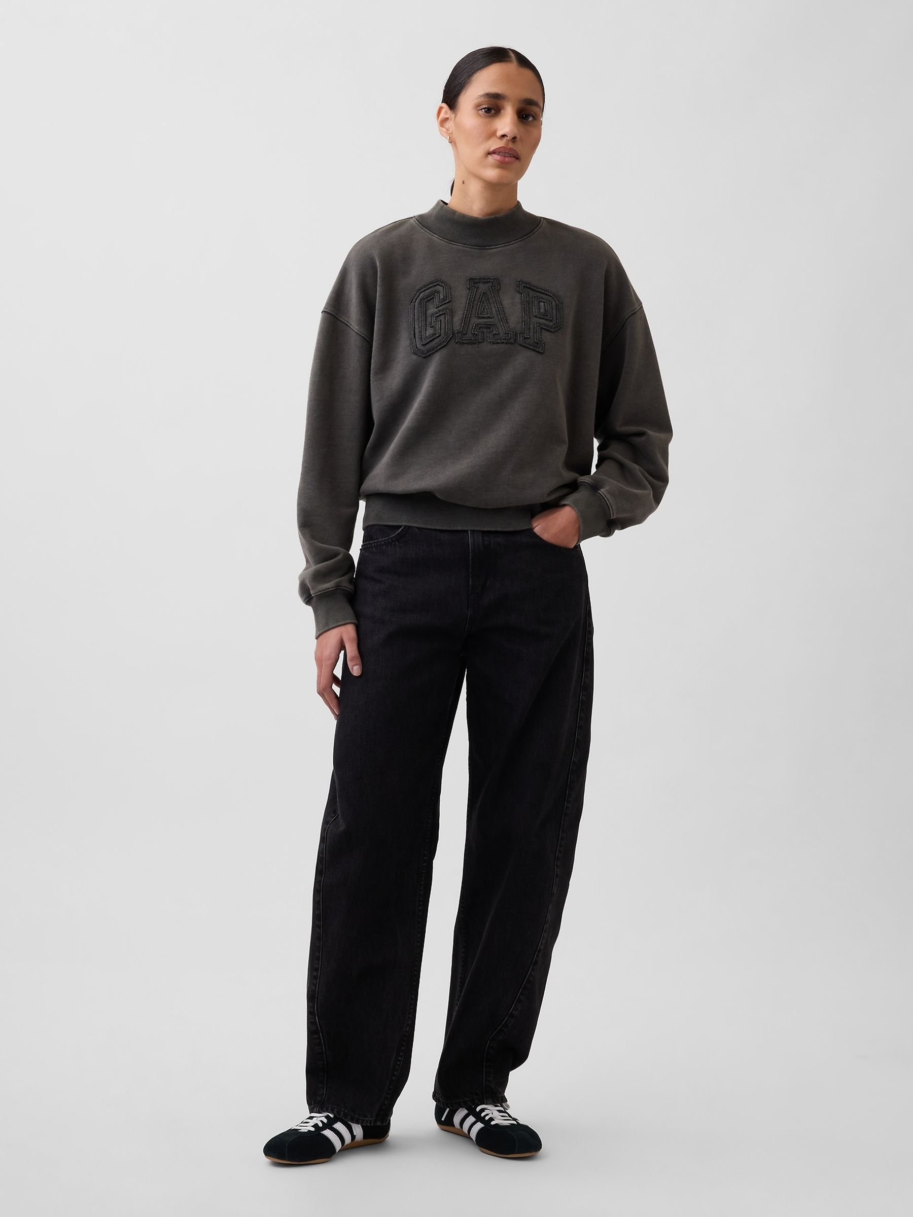 Faded Black Heavyweight French Terry Oversized Mock Neck Sweatshirt - Image 3 of 4