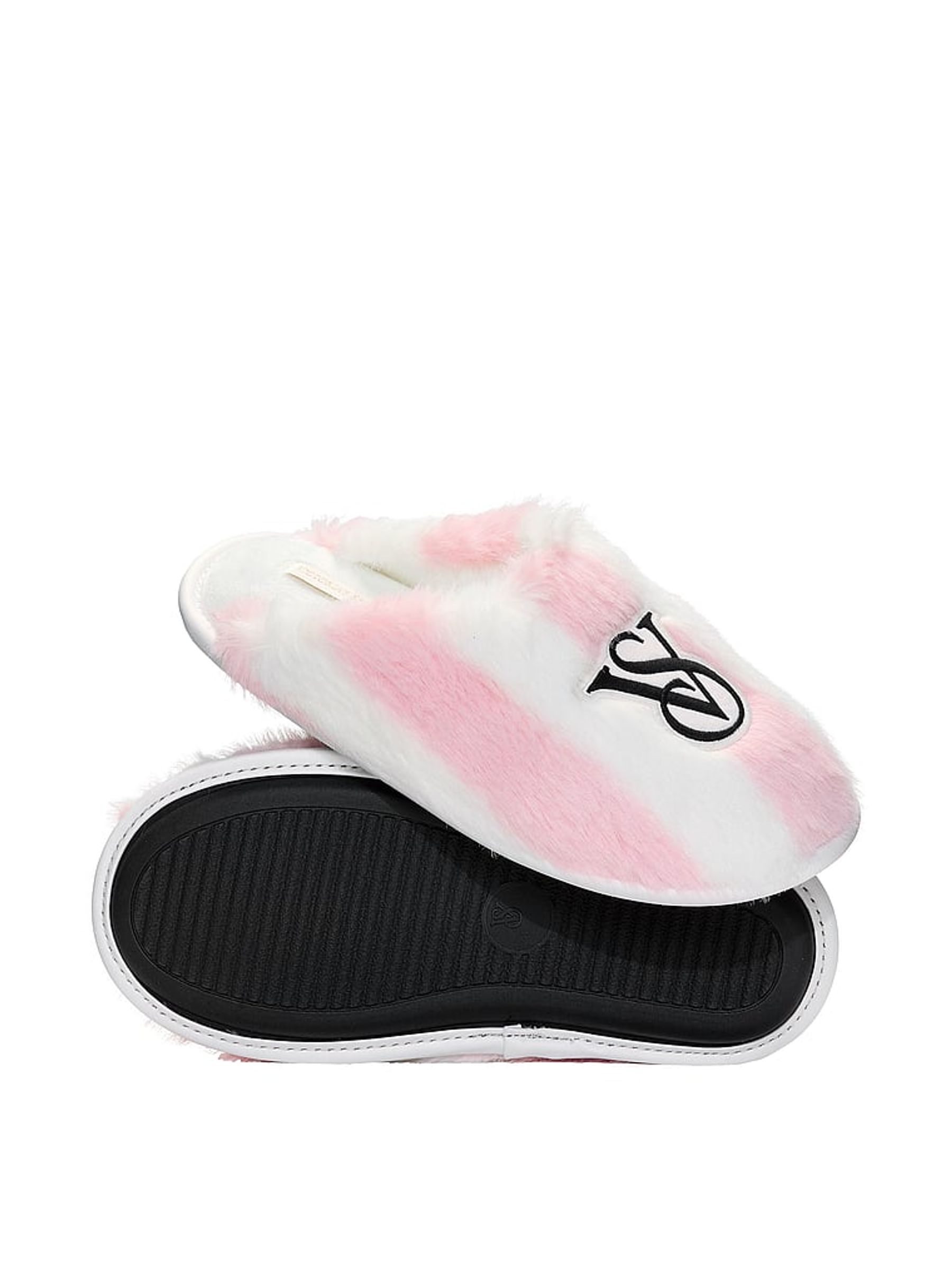 Iconic Stripe Pink Closed Toe Faux Fur Slippers - Image 1 of 2 Iconic Stripe Pink Closed Toe Faux Fur Slippers - Image 1 of 2
