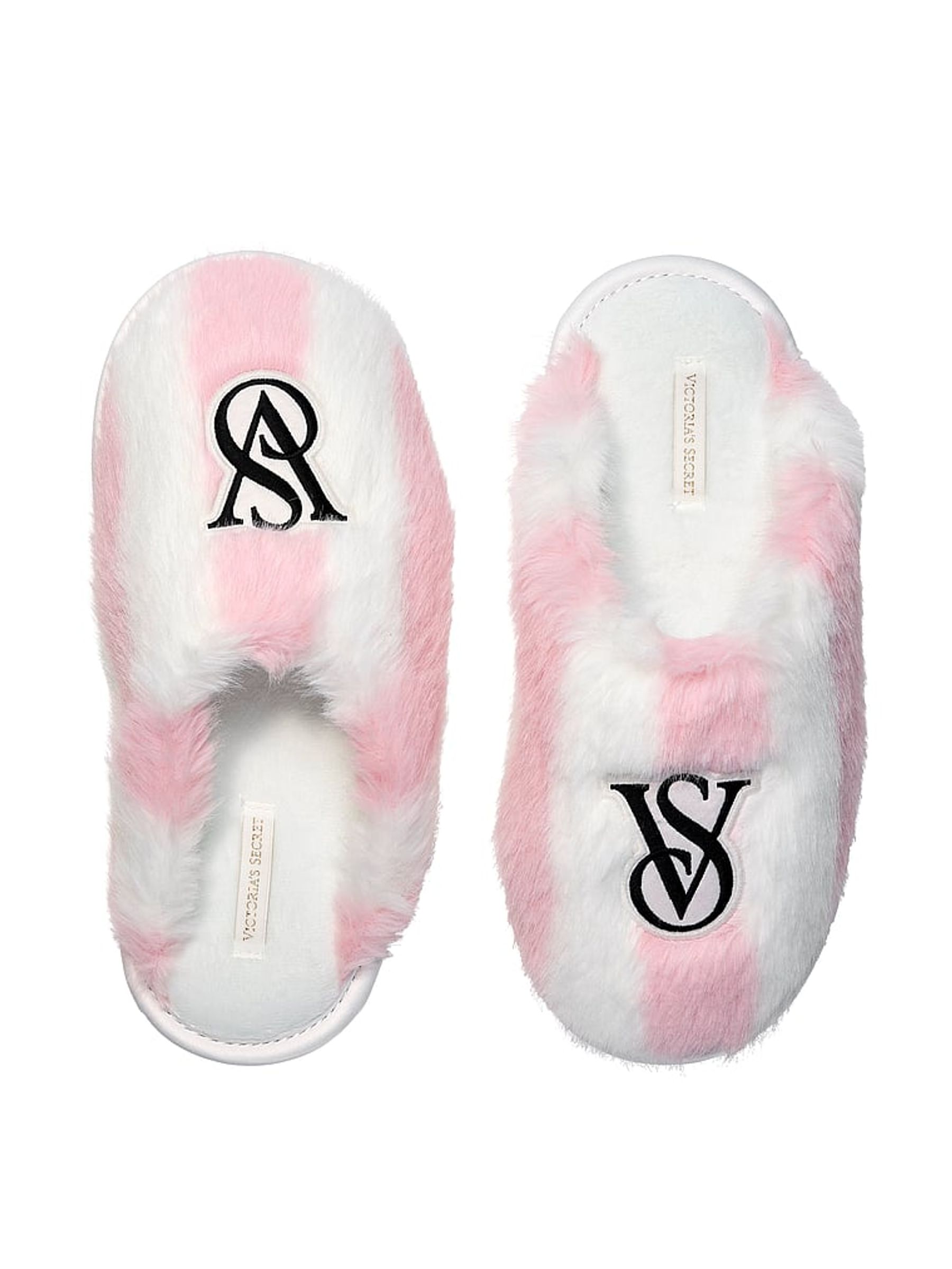 Iconic Stripe Pink Closed Toe Faux Fur Slippers - Image 2 of 2 Iconic Stripe Pink Closed Toe Faux Fur Slippers - Image 2 of 2