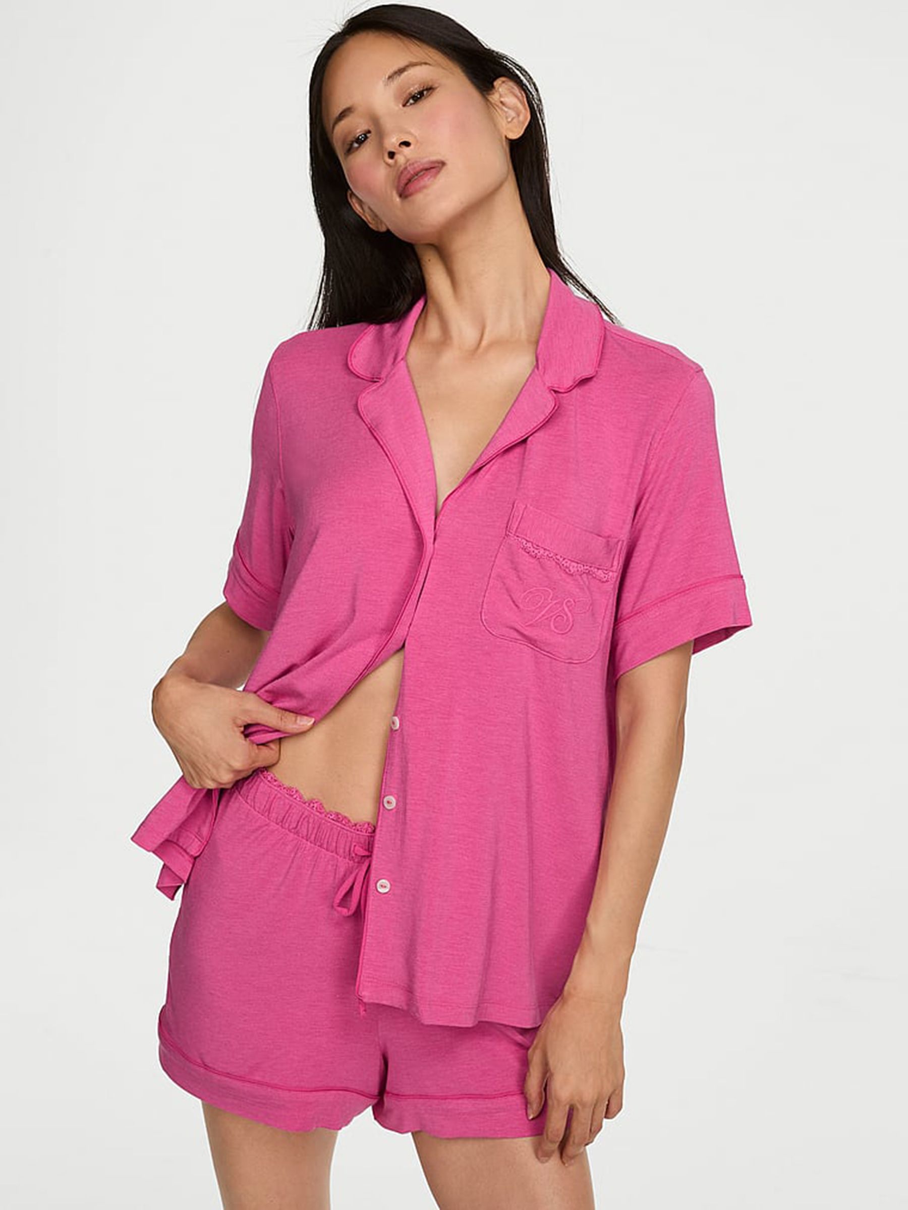 Heather Bright Rose Pink Modal Short Pyjamas Set - Image 1 of 2 Heather Bright Rose Pink Modal Short Pyjamas Set - Image 1 of 2