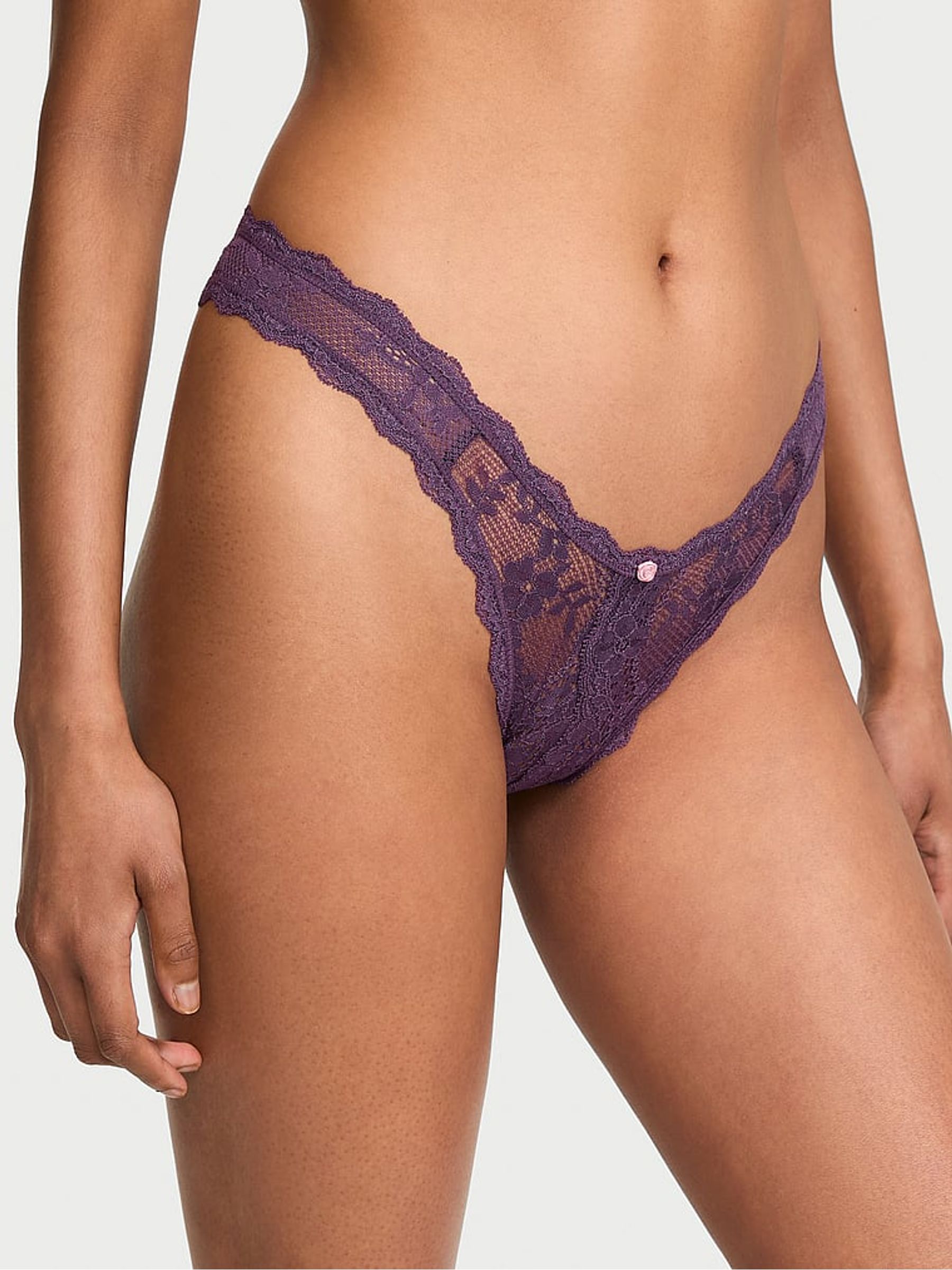 Shadow Purple Brazilian Lace Crotchless Knickers - Image 1 of 2