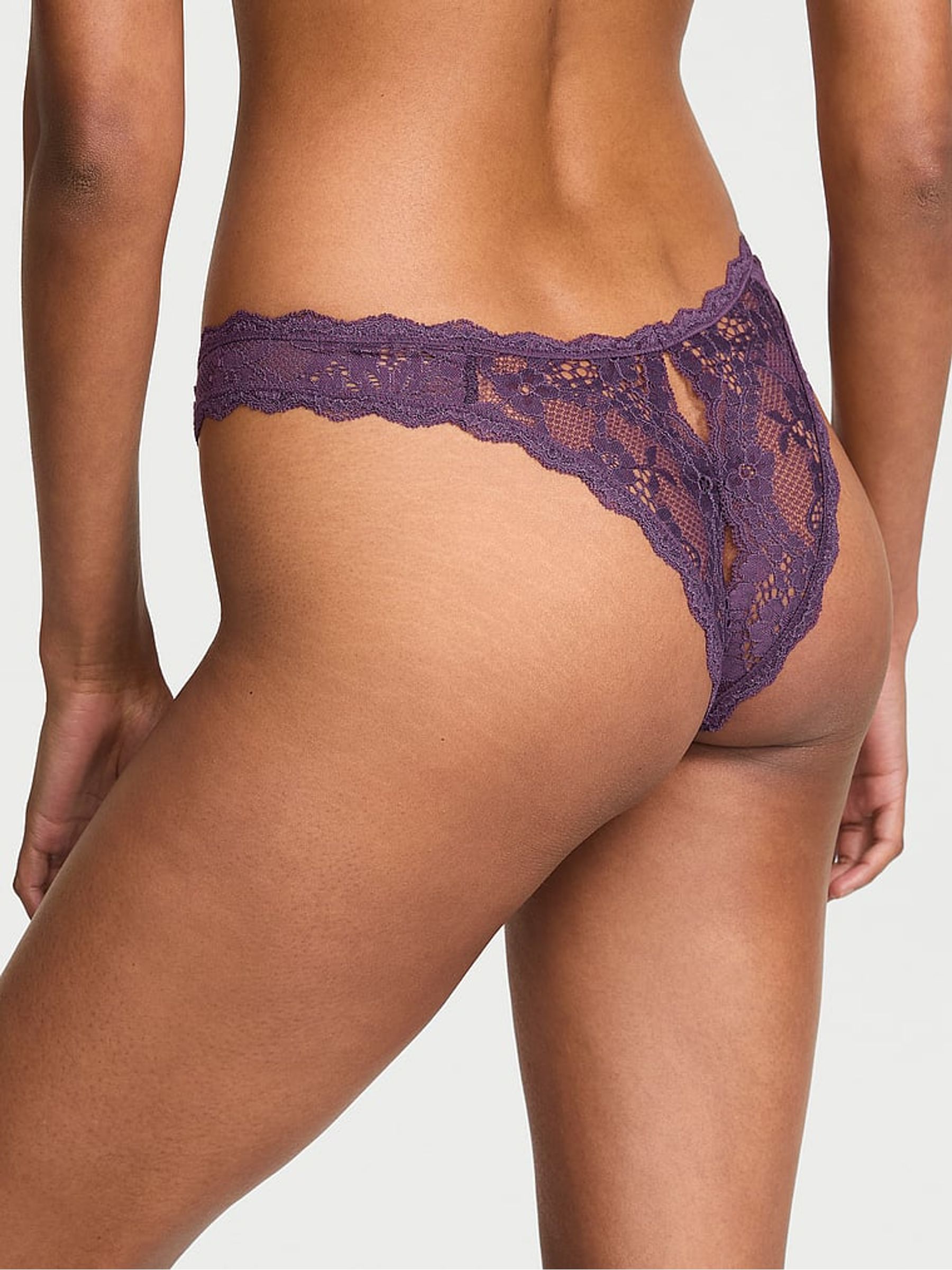 Shadow Purple Brazilian Lace Crotchless Knickers - Image 2 of 2 Shadow Purple Brazilian Lace Crotchless Knickers - Image 2 of 2