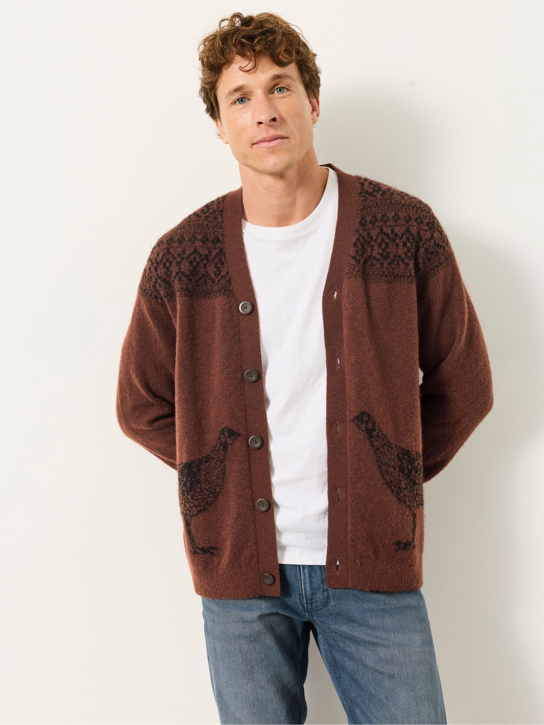 Brown Pheasant Fairisle Christmas Cardigan - Image 1 of 6