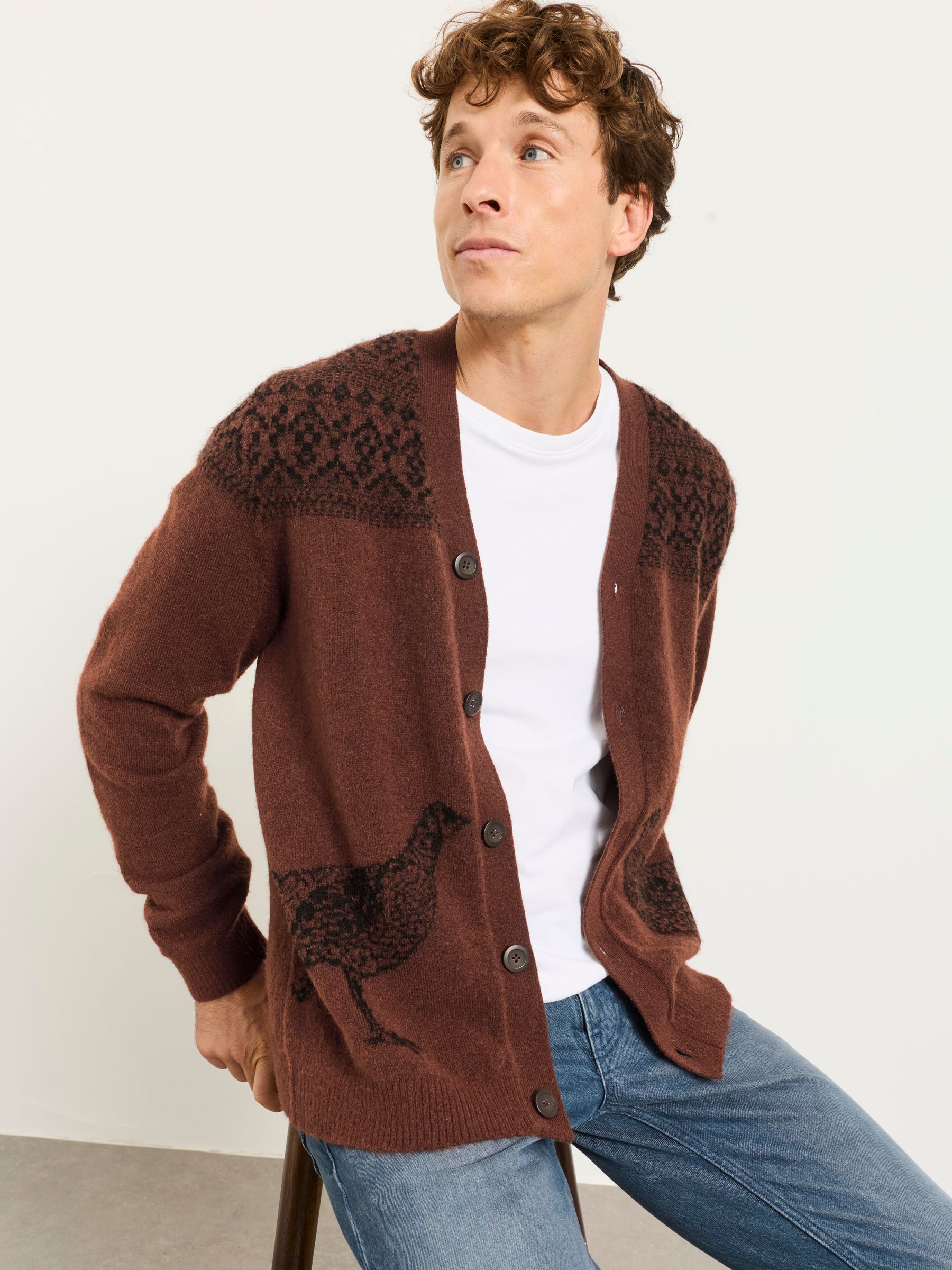 Brown Pheasant Fairisle Christmas Cardigan - Image 3 of 6